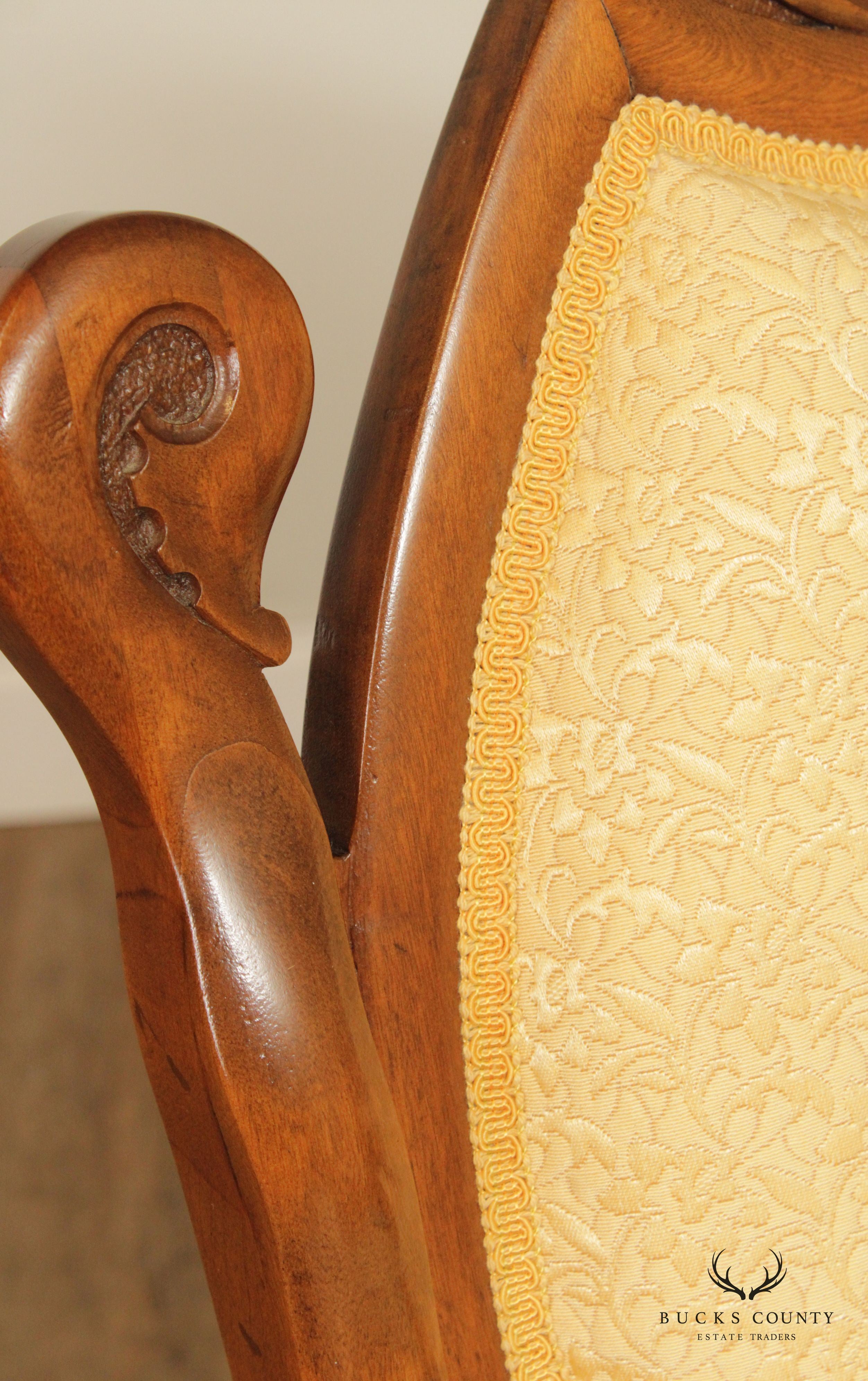 Antique French Empire Style Carved Maple and Beech Fauteuil Armchair