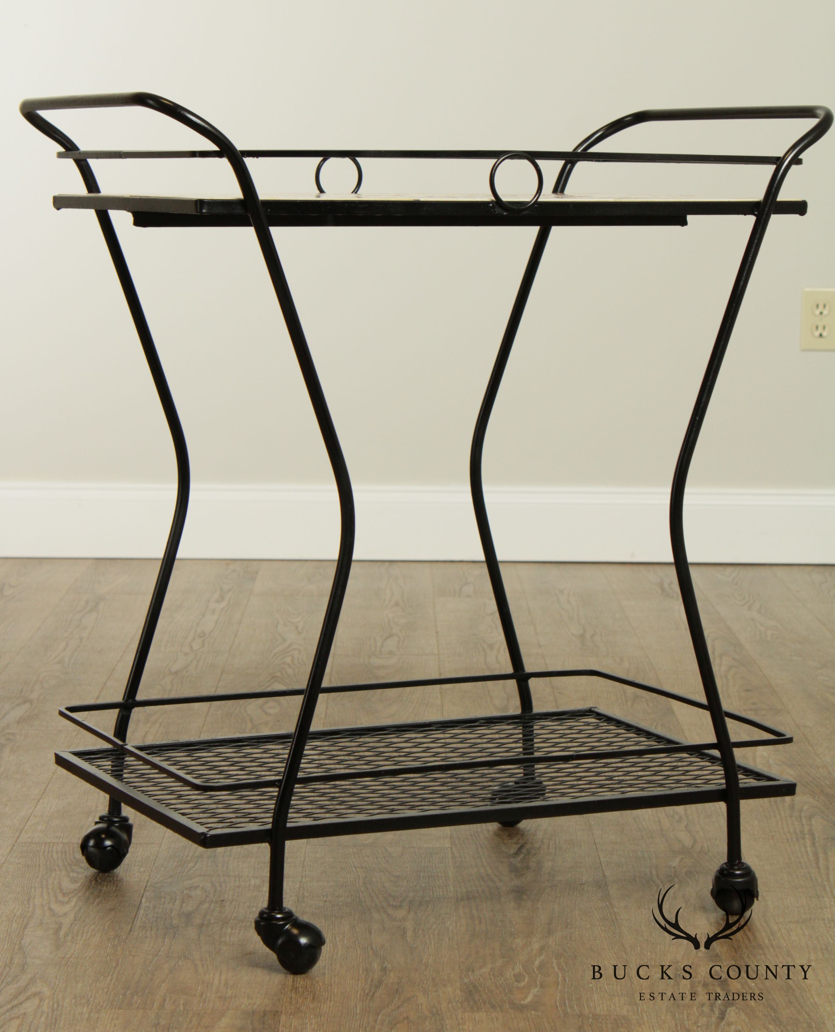 Mid-Century Modern Wrought Iron Tile Top Serving Cart, Trolly