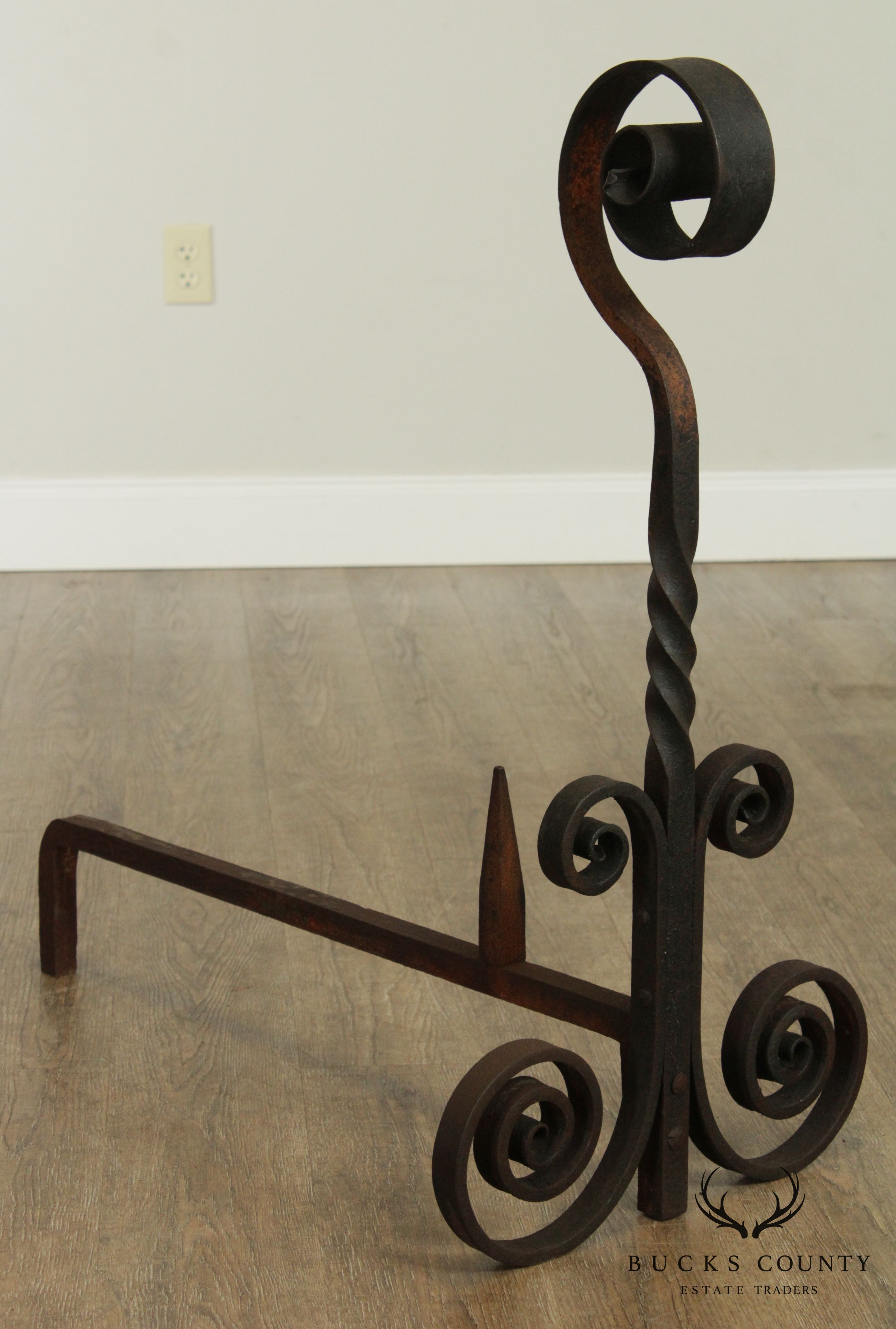 Vintage Hand Forged Iron Pair Andirons