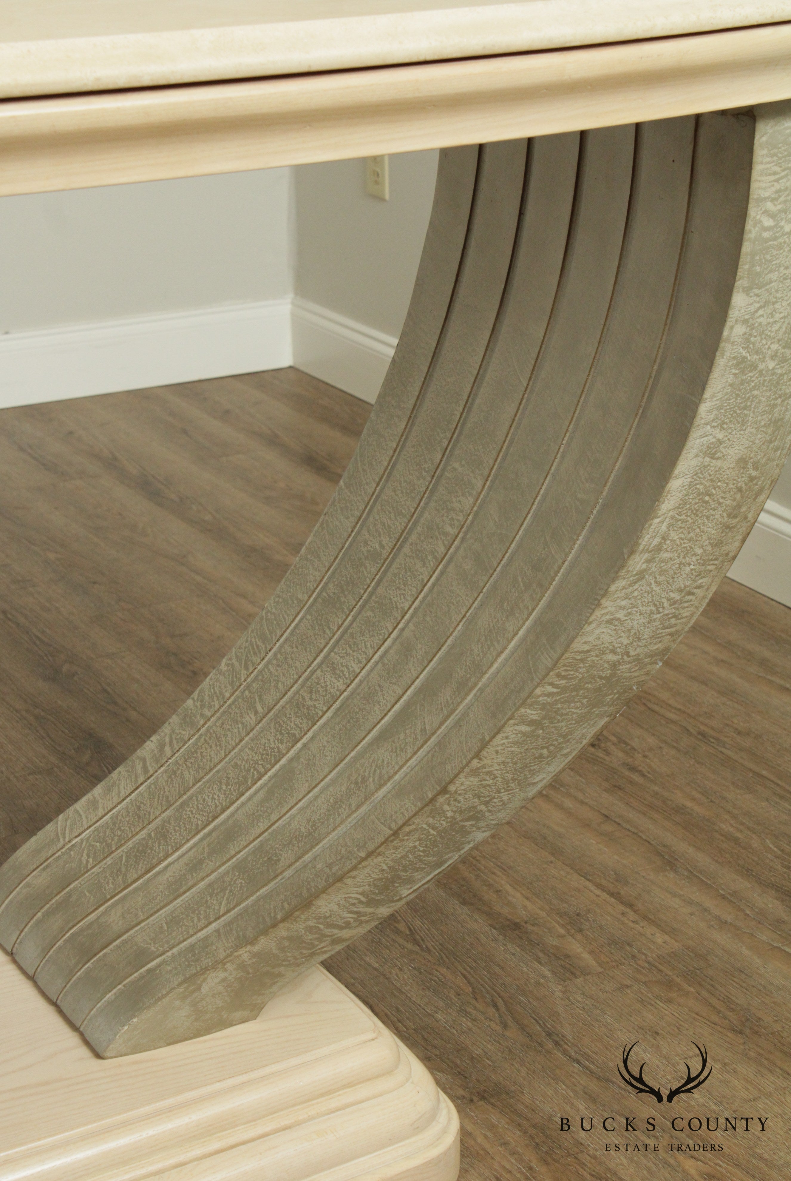 Large Postmodern Travertine Top Console Table