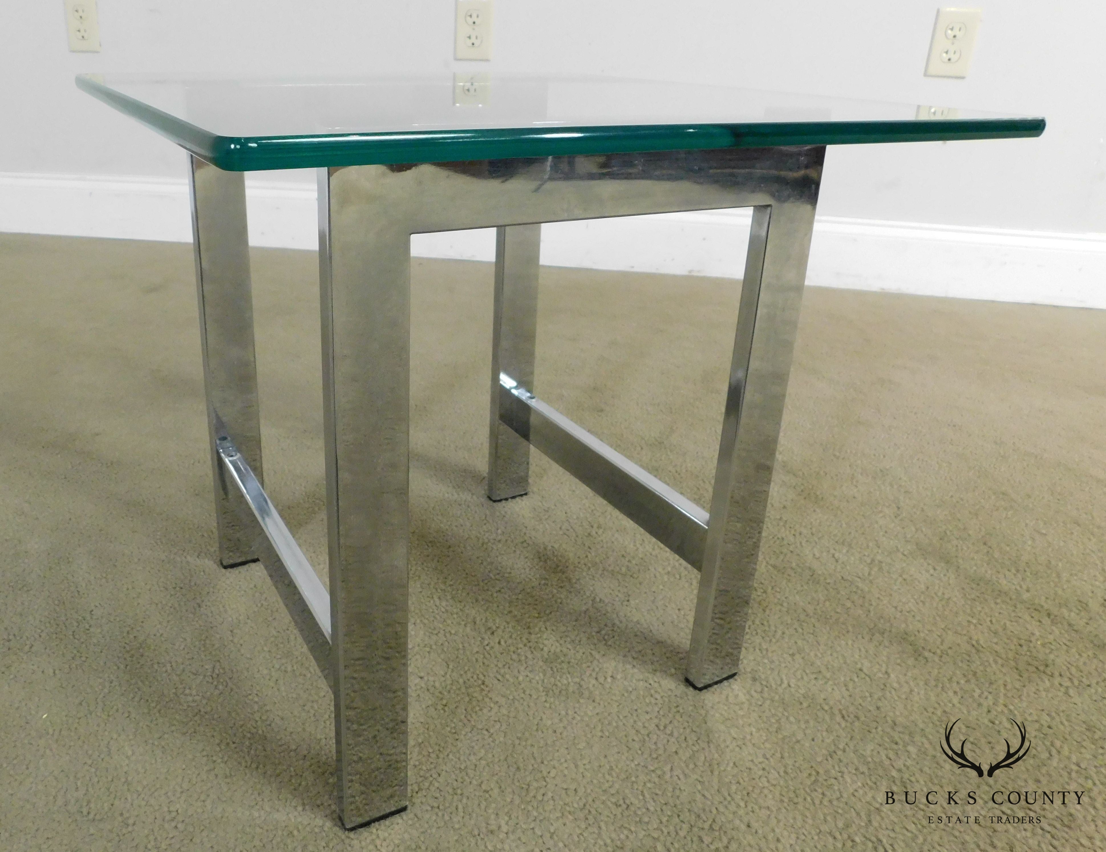 Mid-Century Modern Pair Chrome and Glass Side Tables