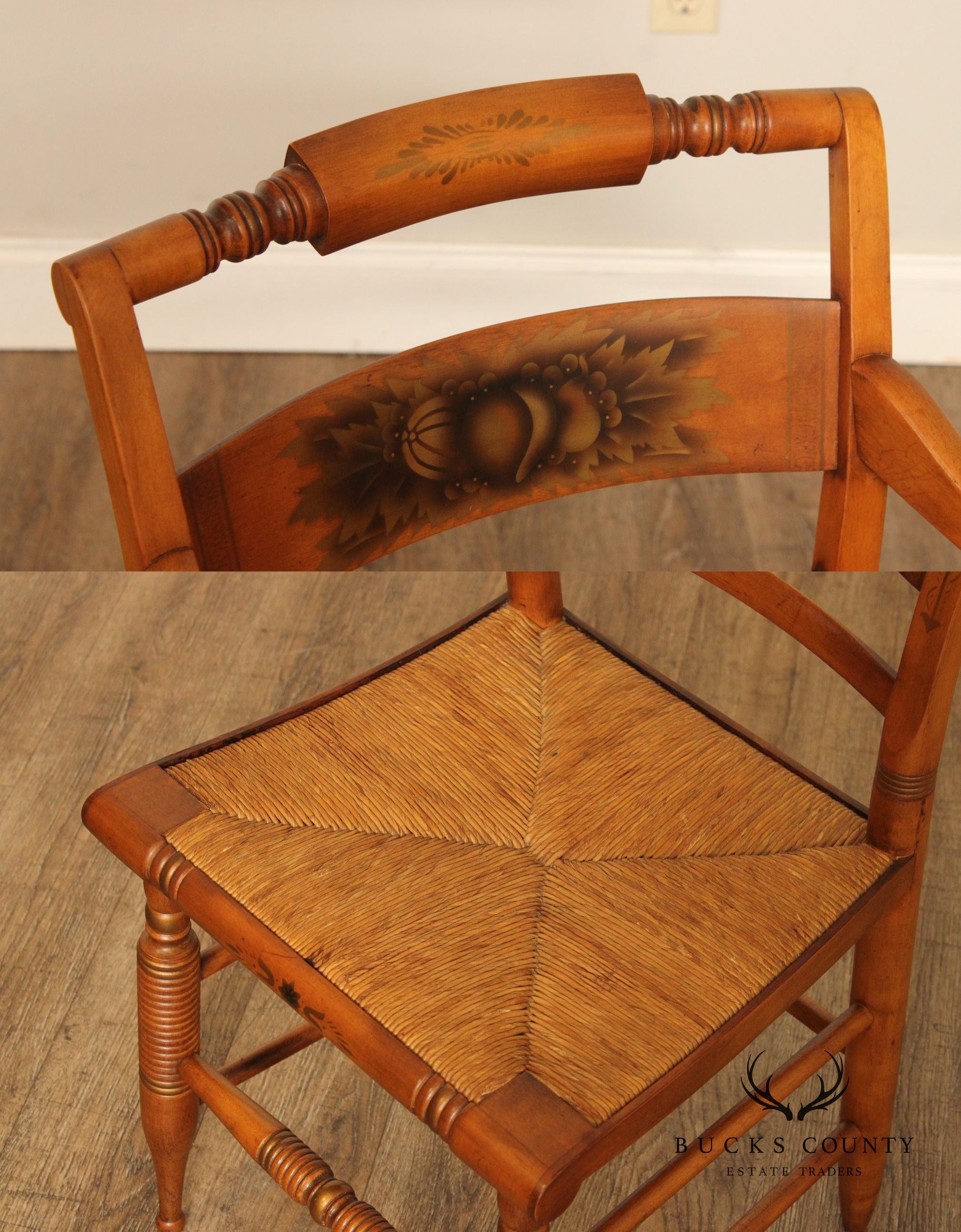 Hitchcock Vintage Set Eight Harvest Stencil Decorated Maple Dining Chairs