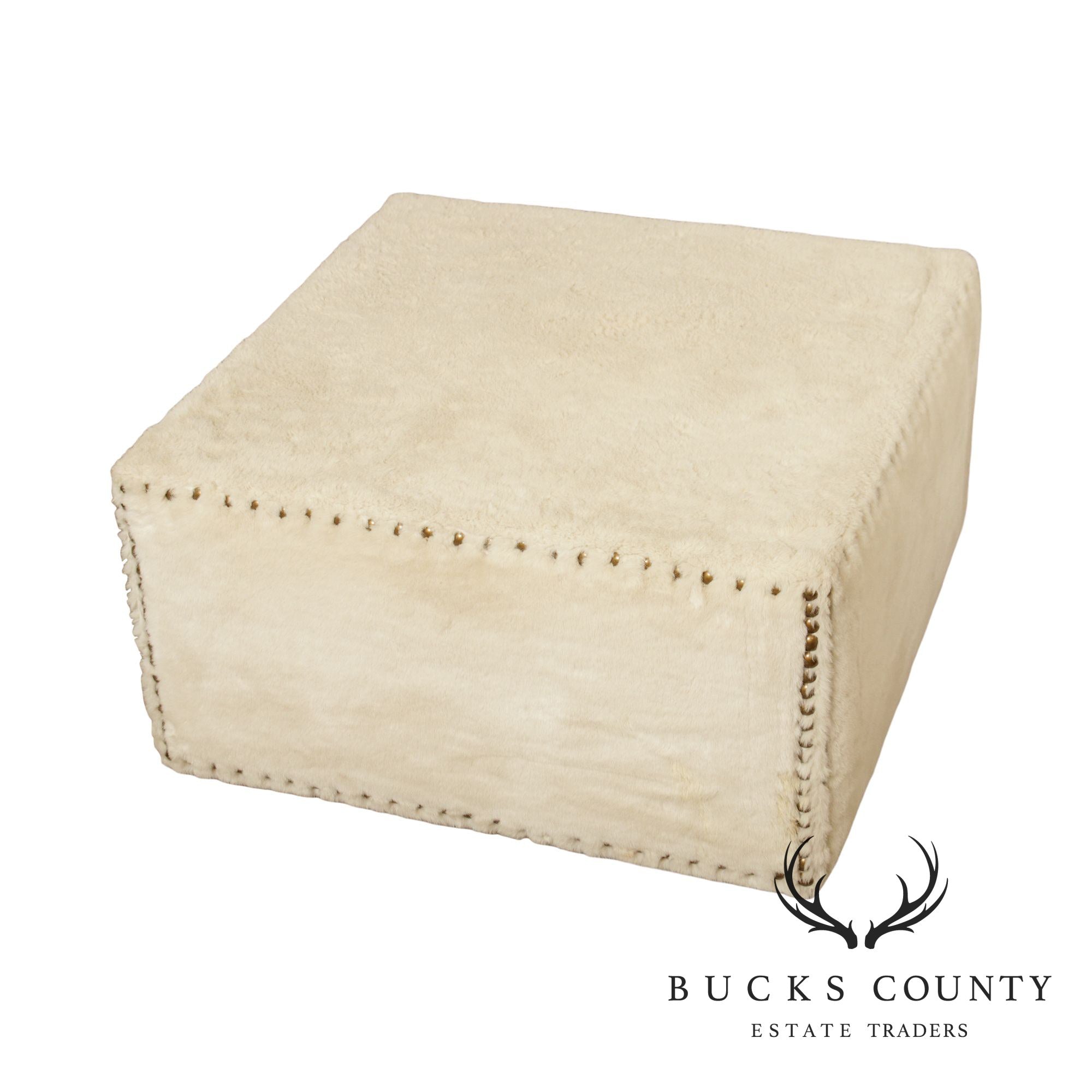 Quality White Faux Fur Large Square Cocktail Ottoman