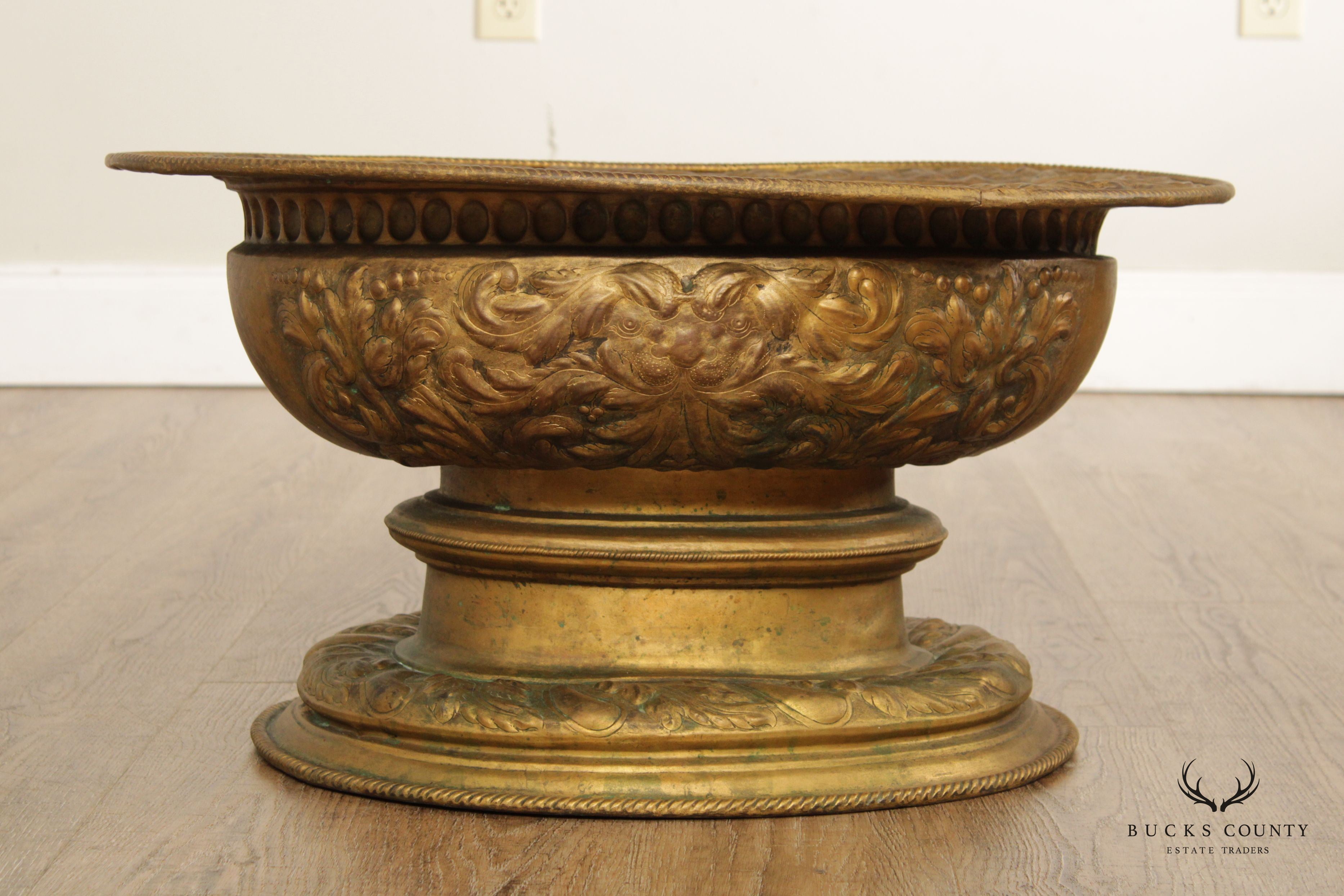 Antique Italian Repoussé Brass Cache Pot