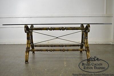 Regency Style Swan Neck X Base Glass Top Dining Table
