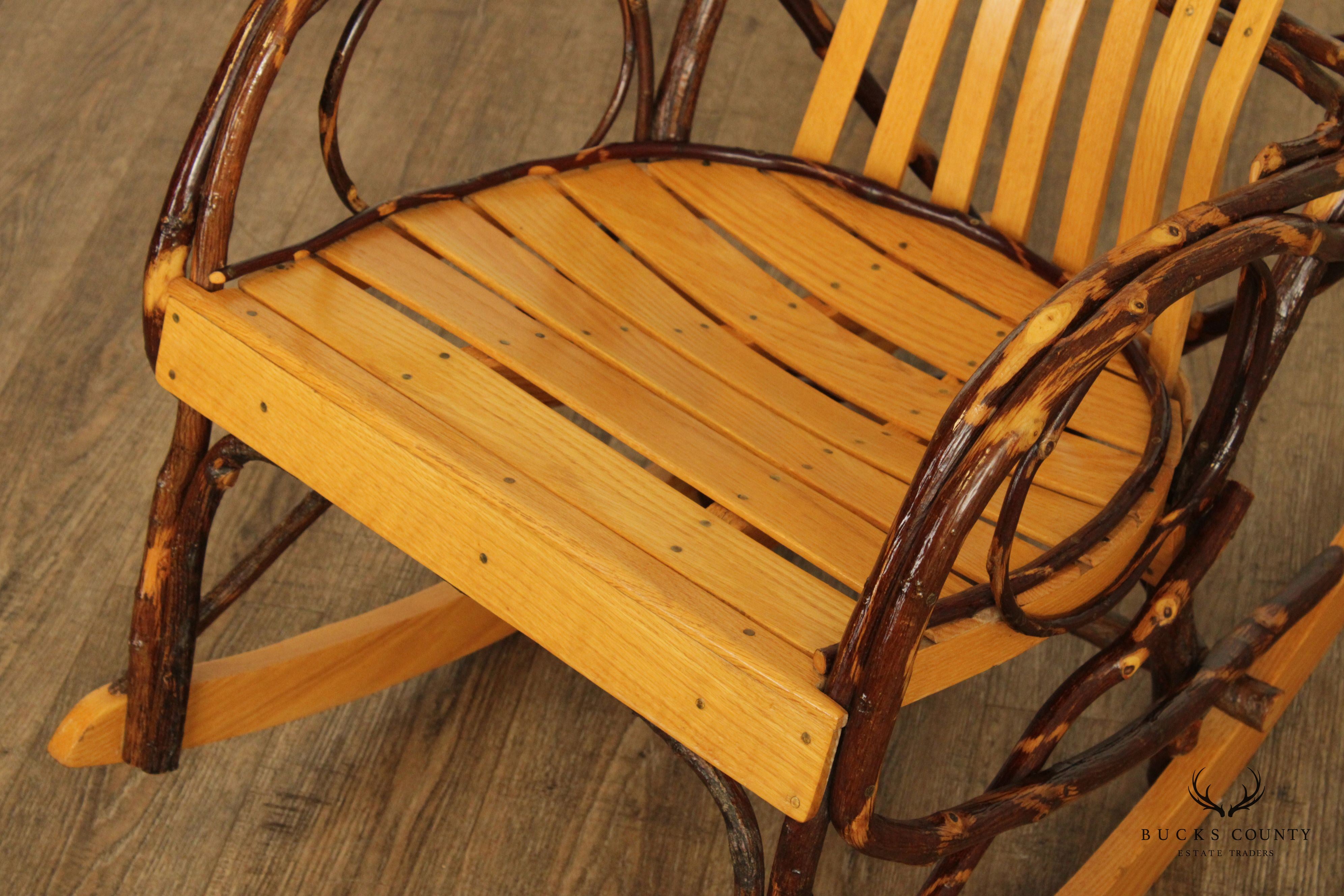 Amish Adirondack Style Oak and Bent Hickory Rocker