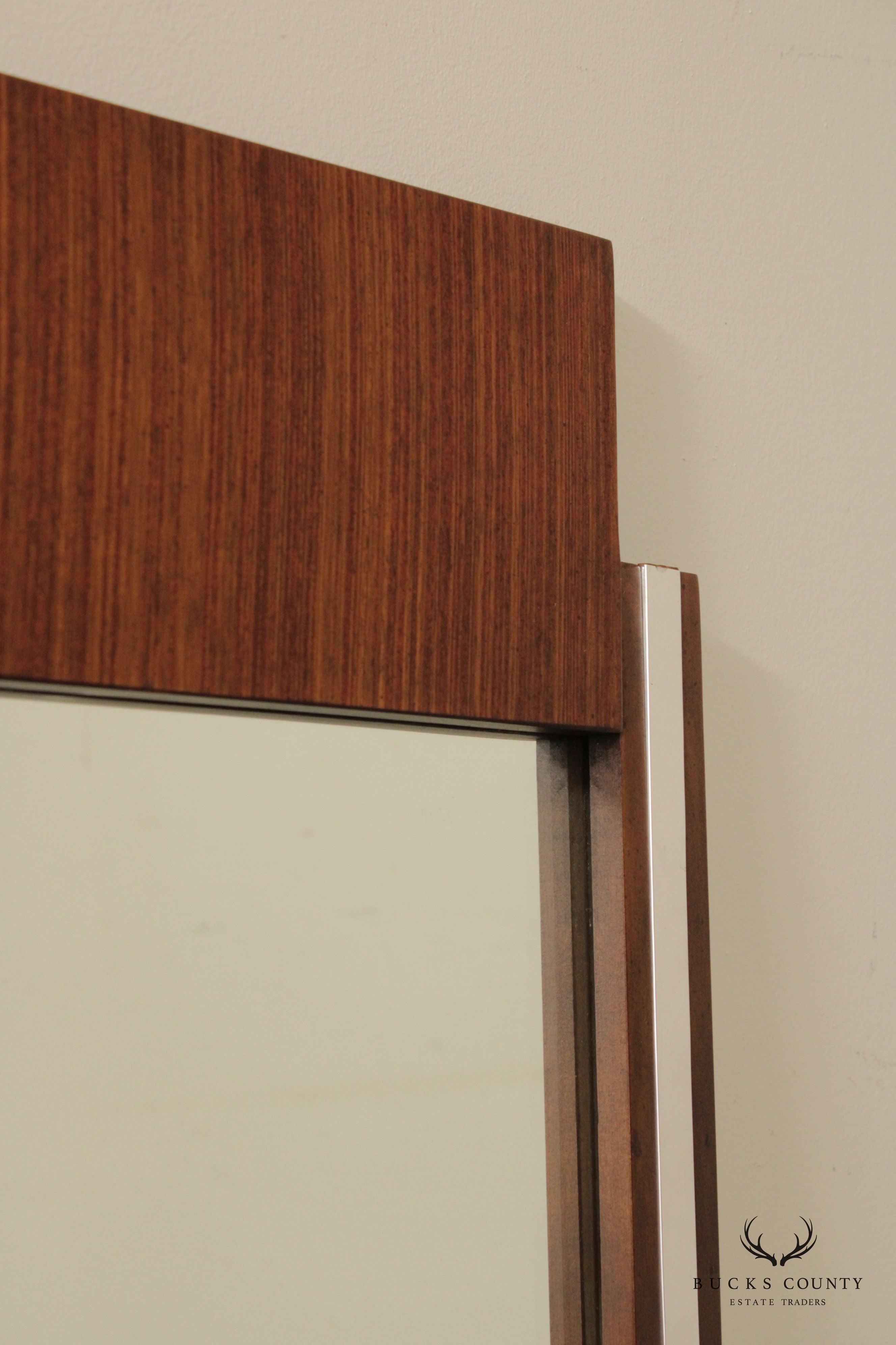 Broyhill Premier Mid Century Modern Walnut and Chrome Wall Mirror