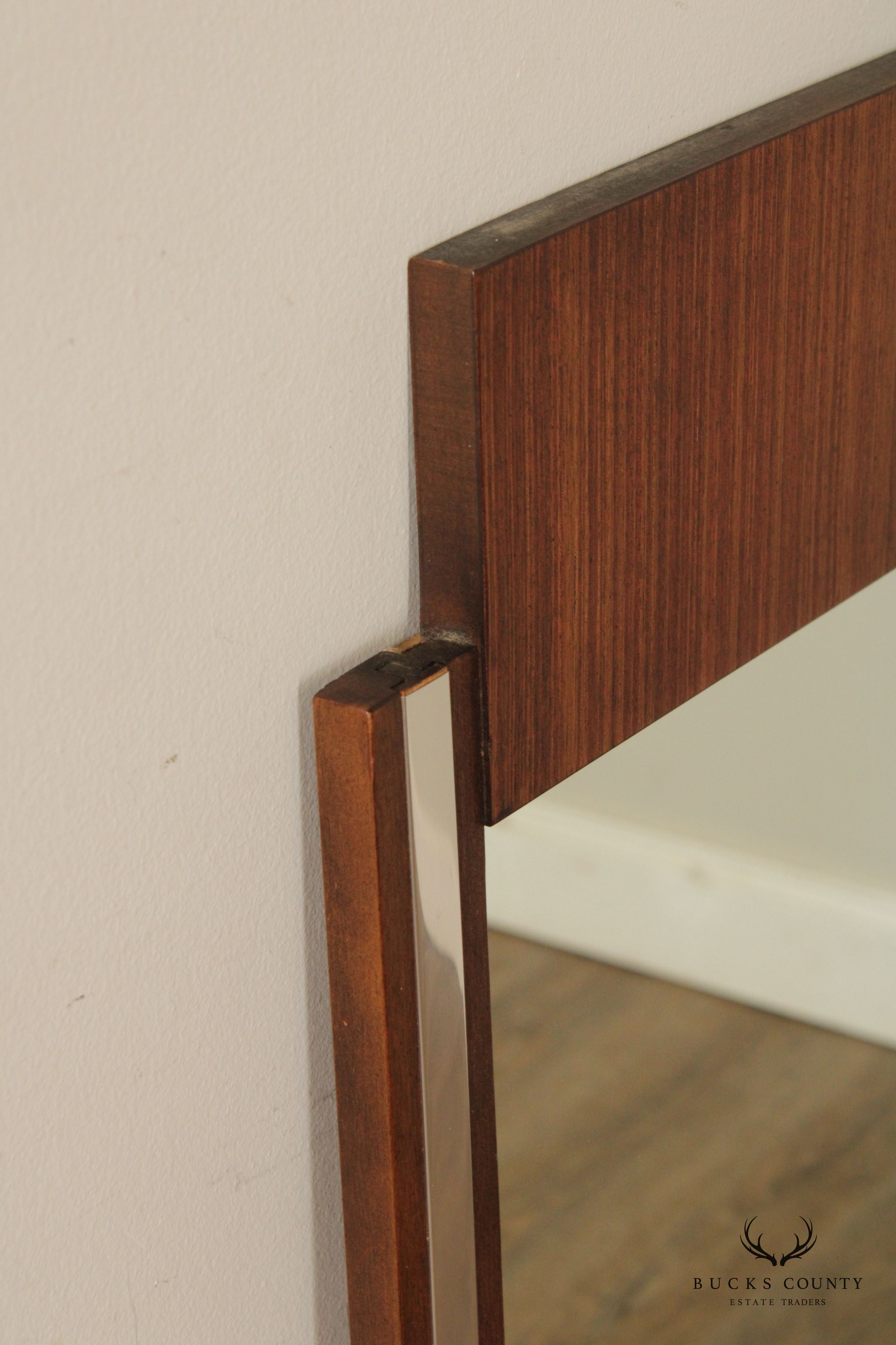 Broyhill Premier Mid Century Modern Walnut and Chrome Wall Mirror
