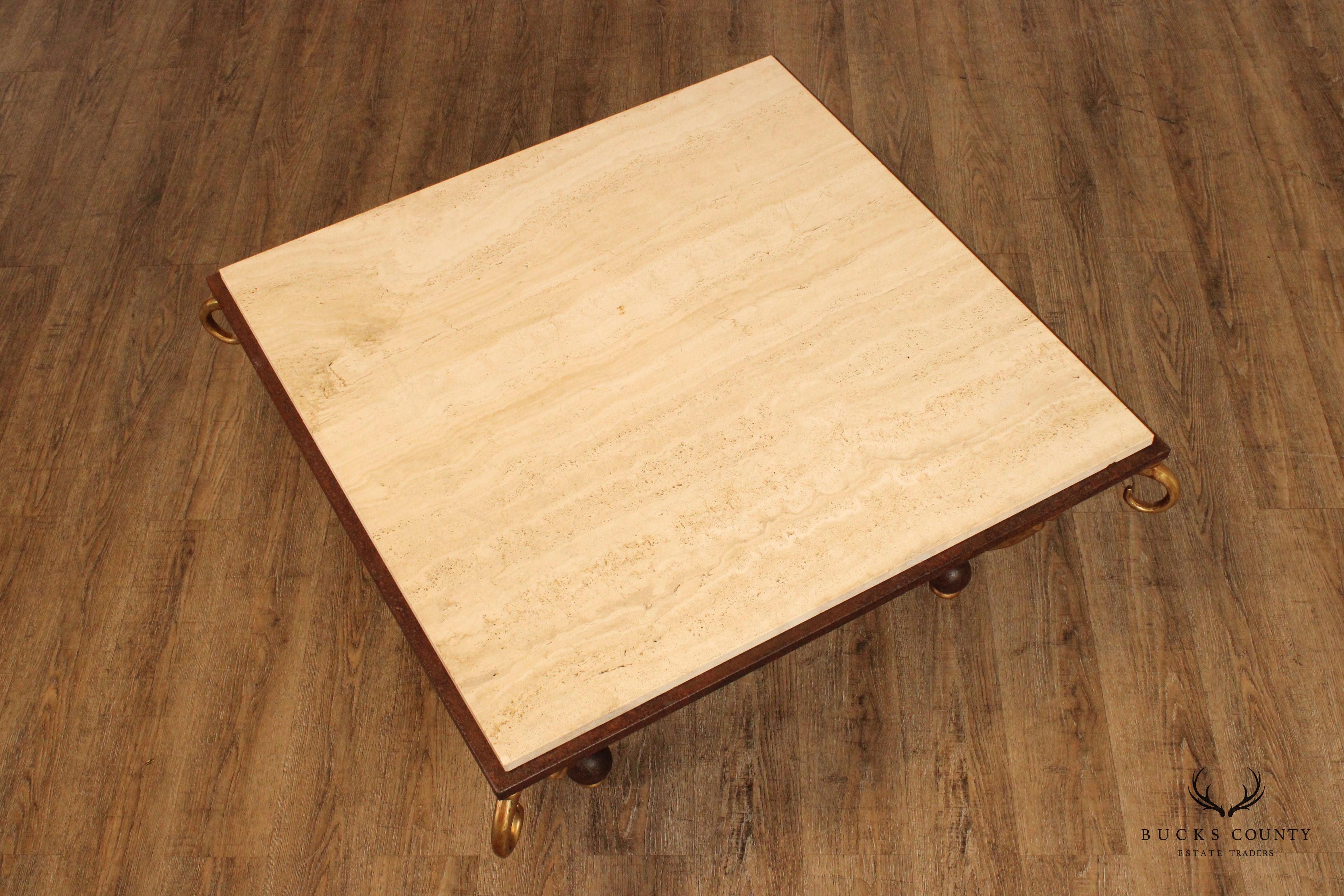 LaBarge Italian Style Travertine Top Coffee Table