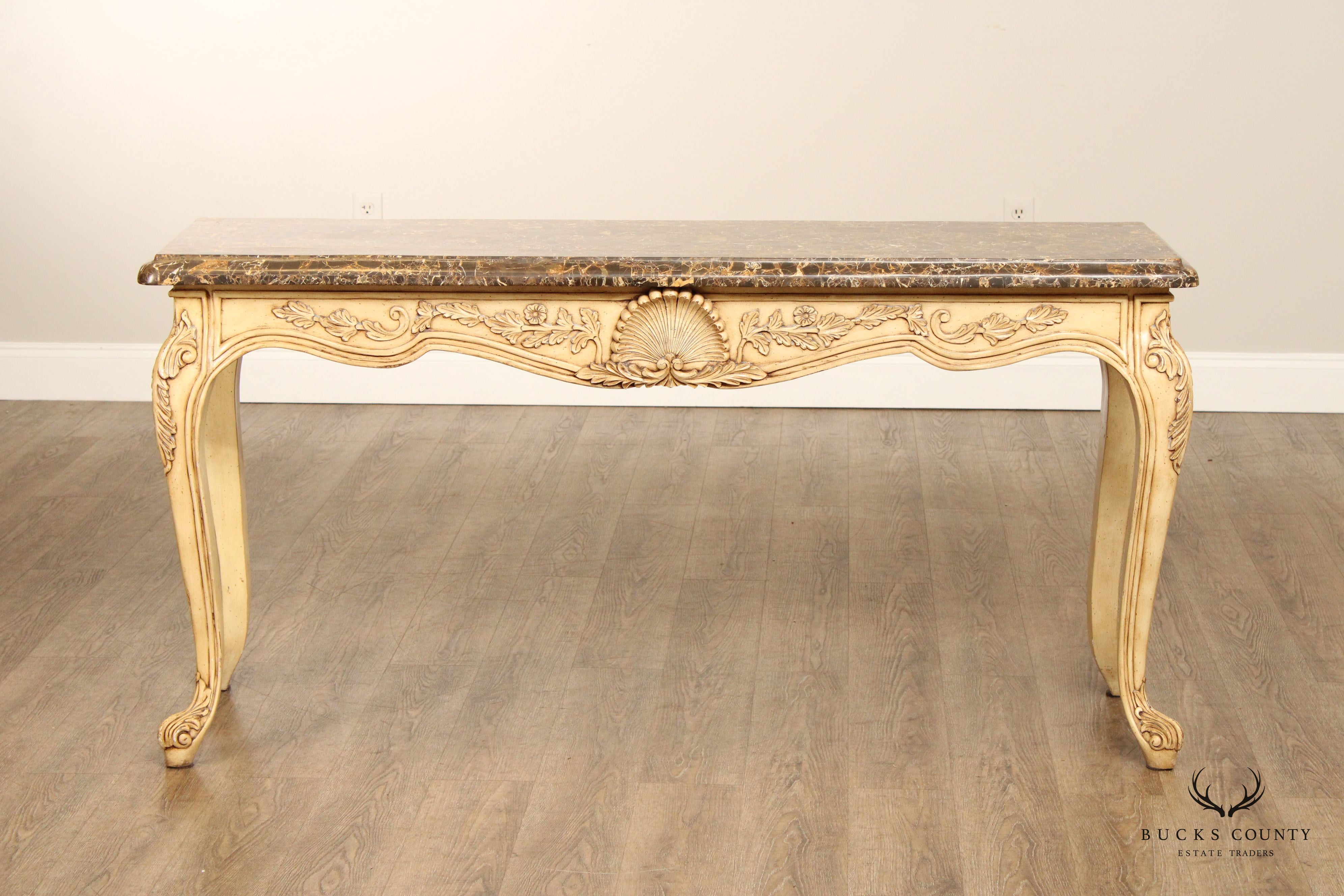 Rococo Style Carved Painted Console Table with Tessellated Marble Top
