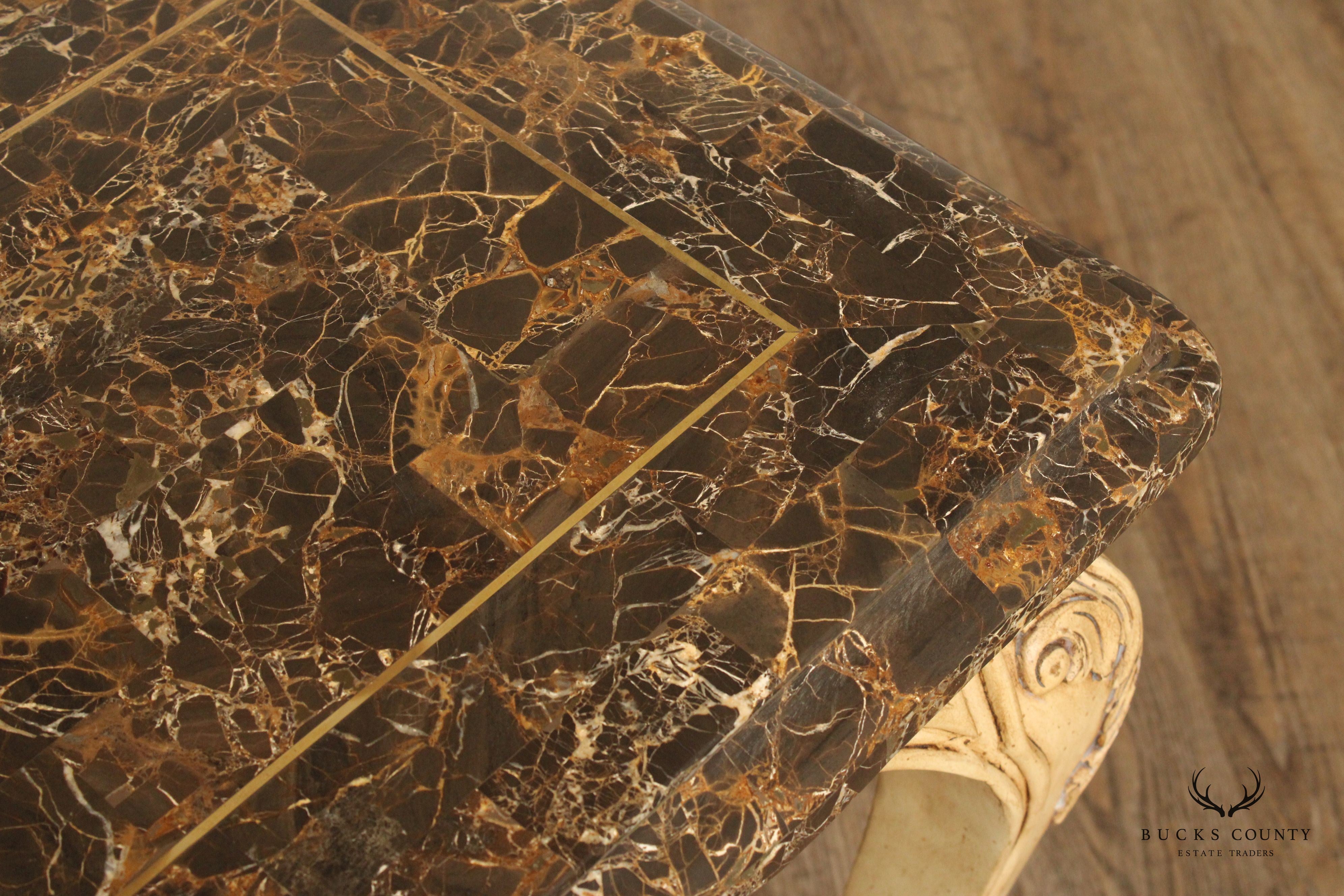 Rococo Style Carved Painted Console Table with Tessellated Marble Top