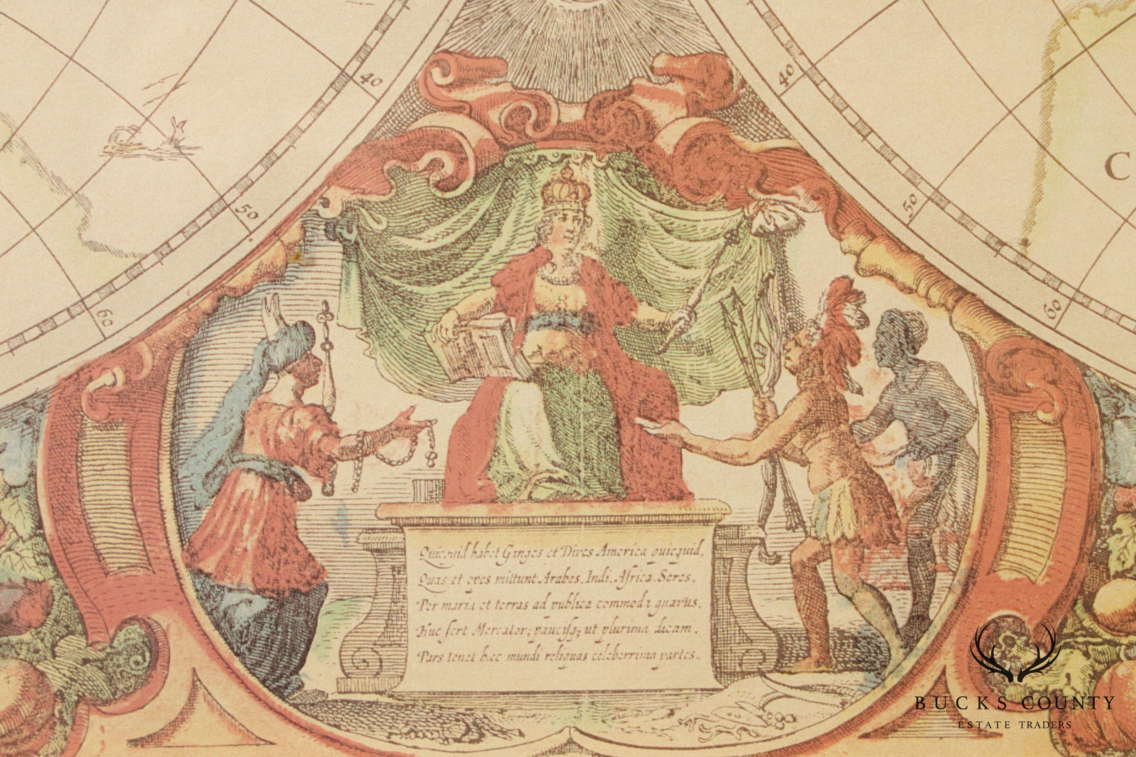 Henricus Hondius Reproduction World Map, 1630 in Giltwood Frame