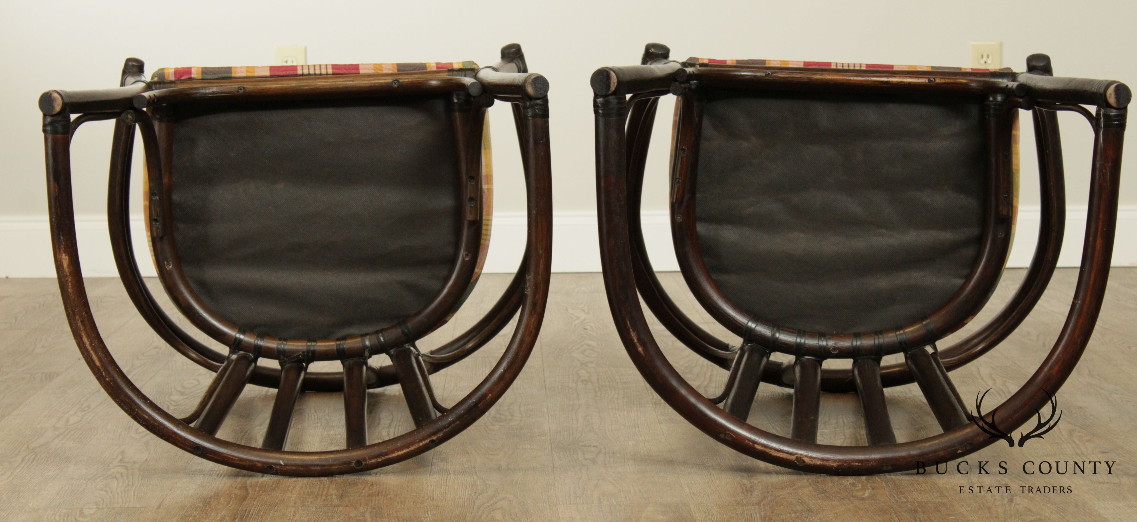 Ficks Reed Vintage Pair Rattan Curved Back Armchairs