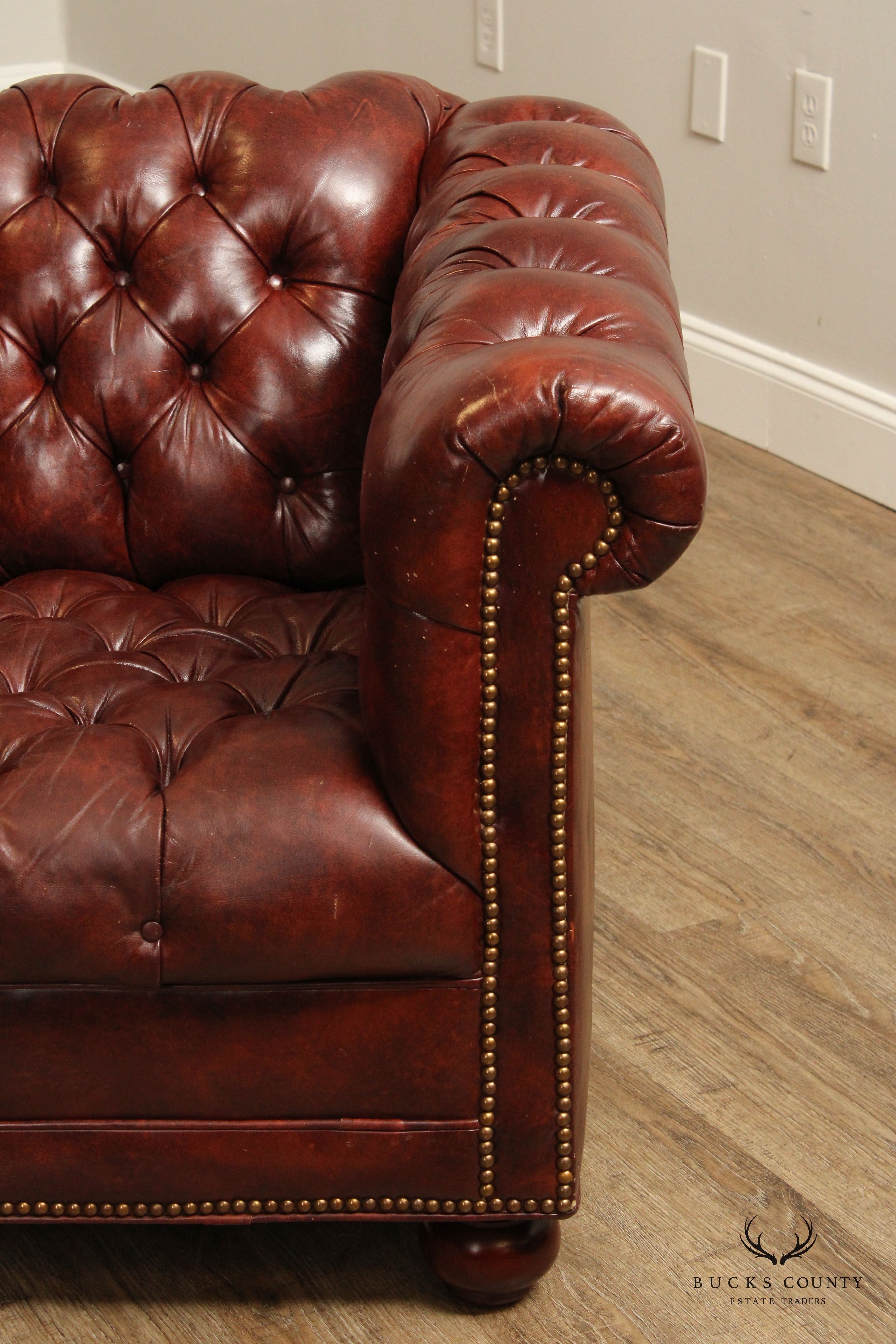 English Traditional Tufted Leather Chesterfield Style Sofa