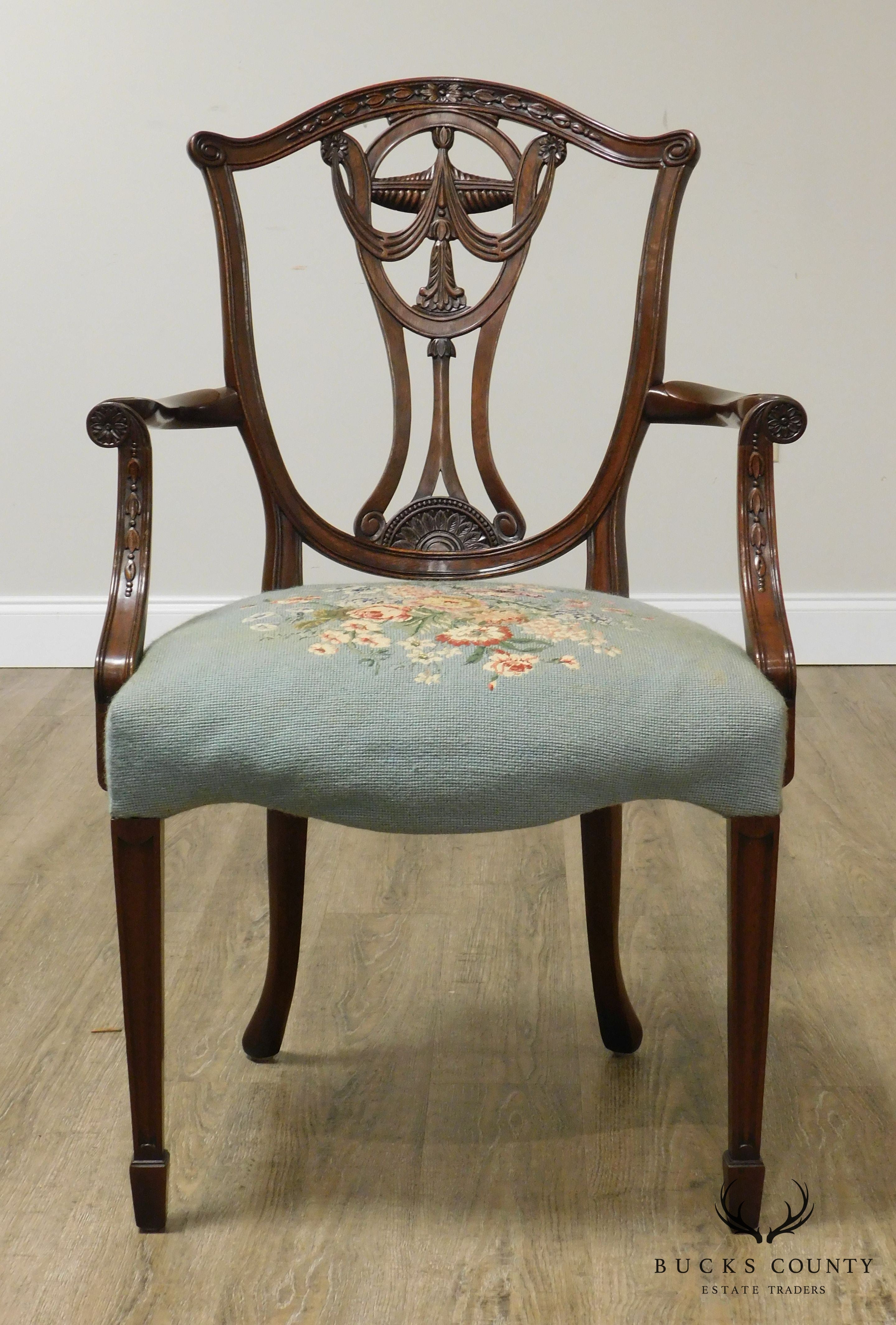 Hepplewhite Style Vintage Custom Quality Mahogany Armchair