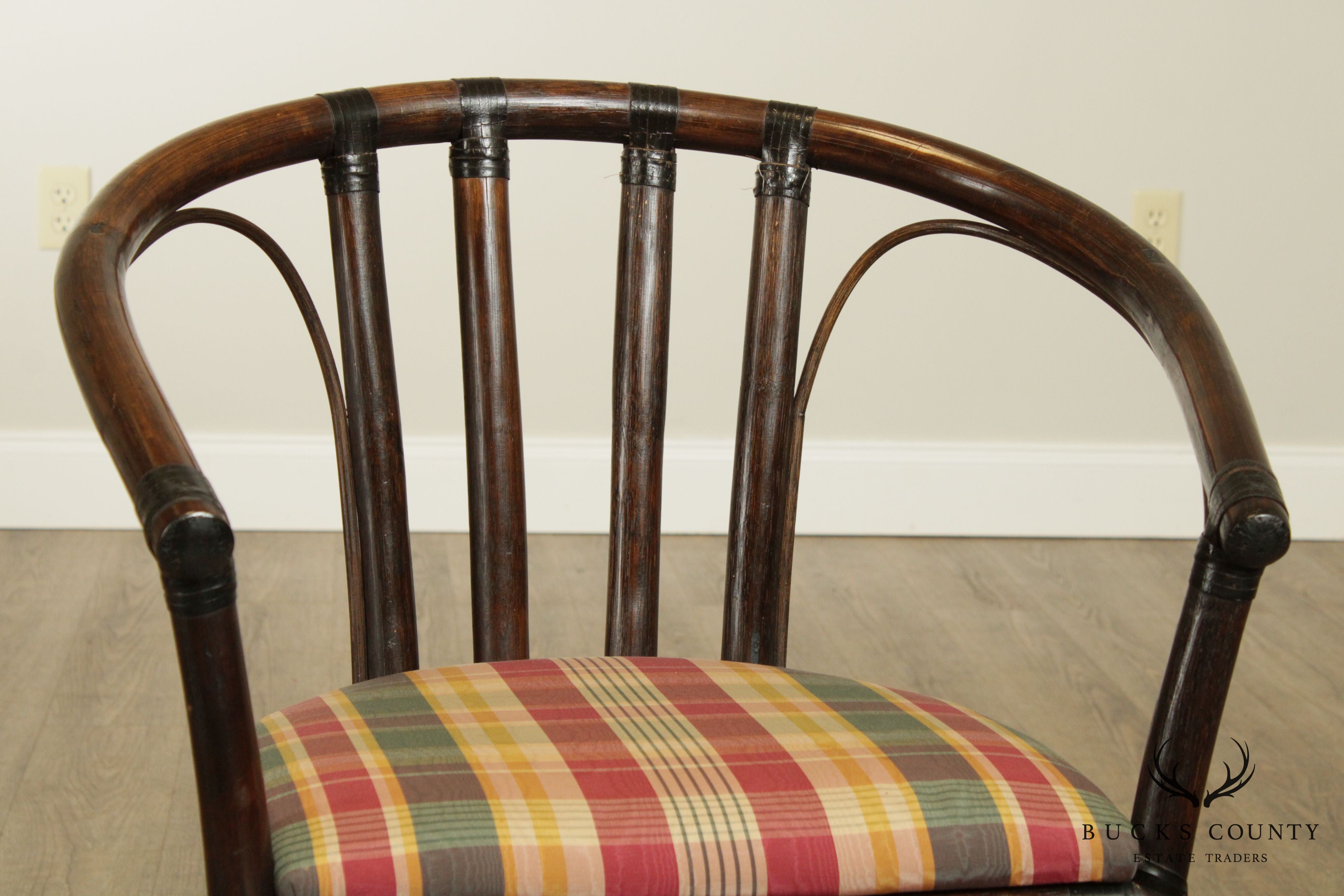 Ficks Reed Vintage Pair Rattan Curved Back Armchairs