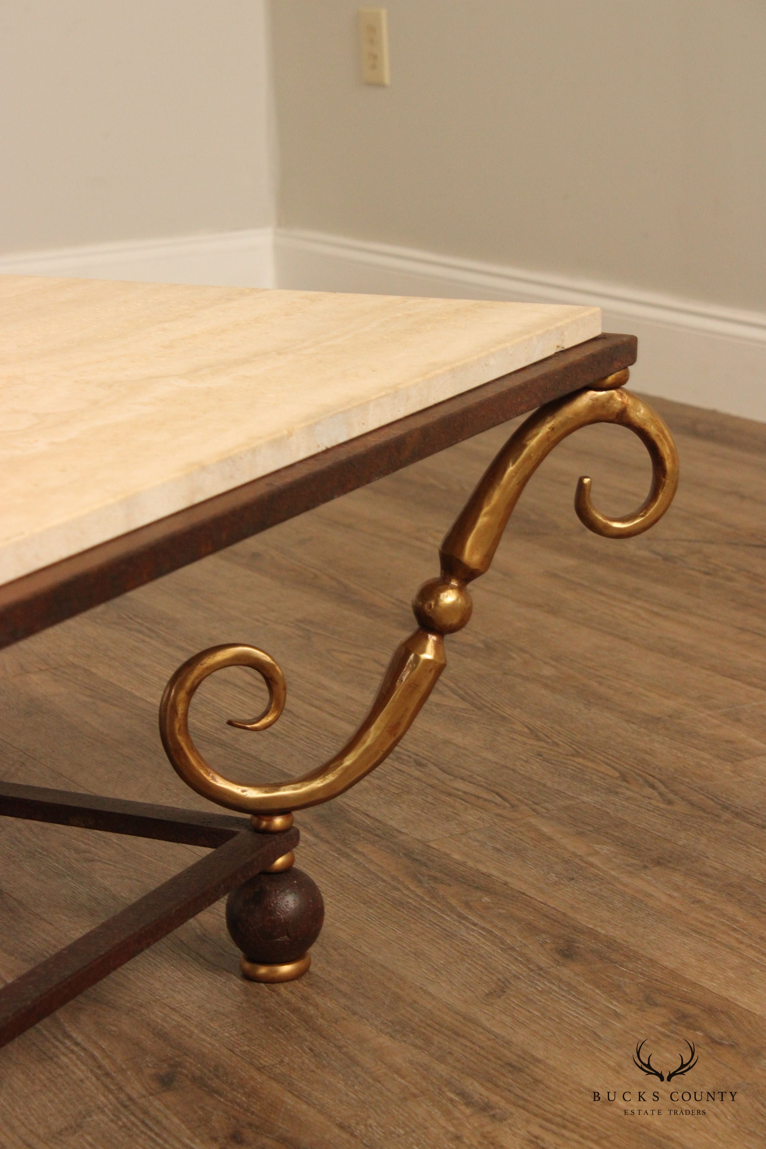 LaBarge Italian Style Travertine Top Coffee Table