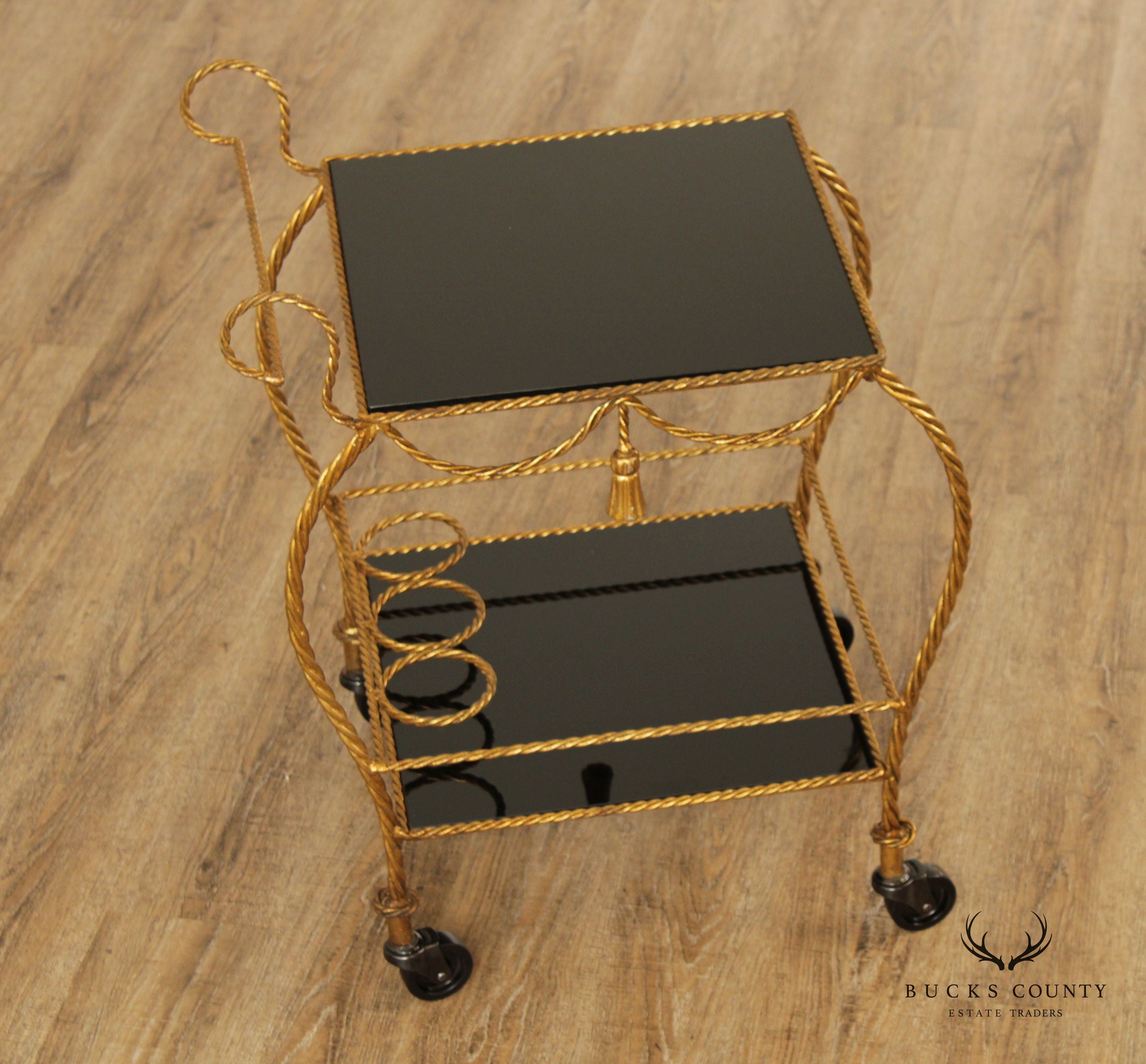 Edward P. Paul Italian Hand Forged Gilt Metal Corda Bar Cart Serving Trolley