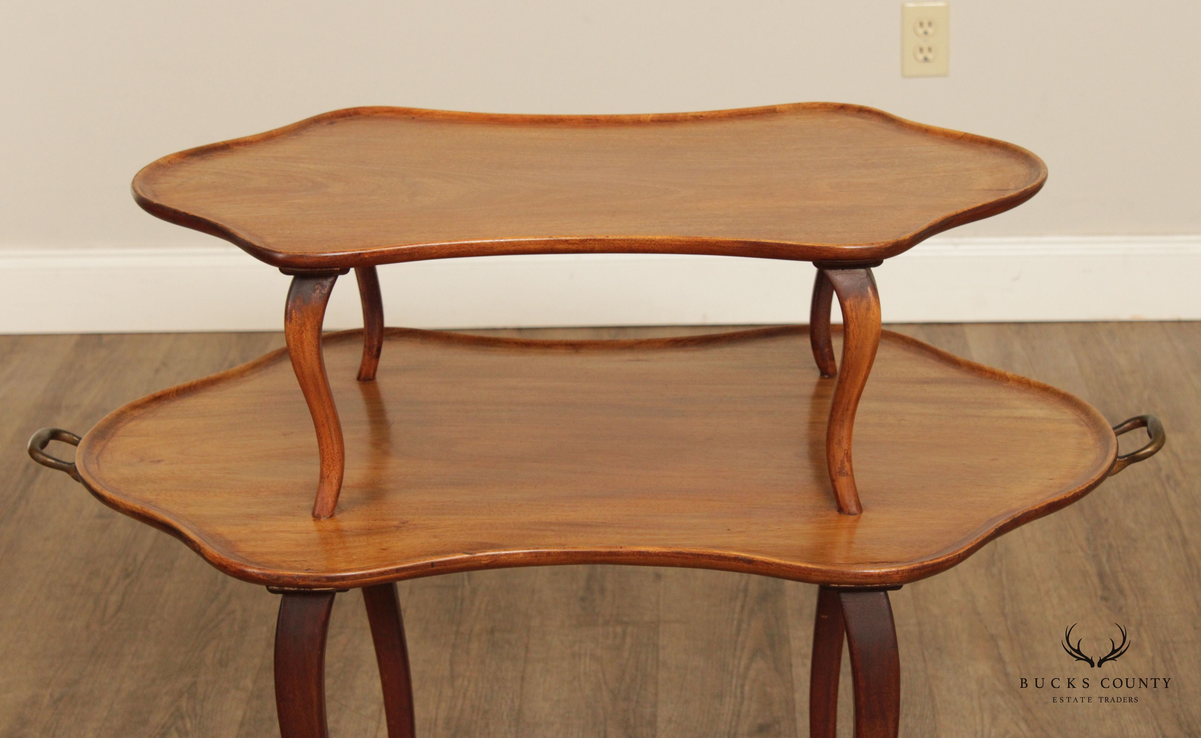 Antique French Louis XV Style Mahogany Two Tier Dessert Serving Table