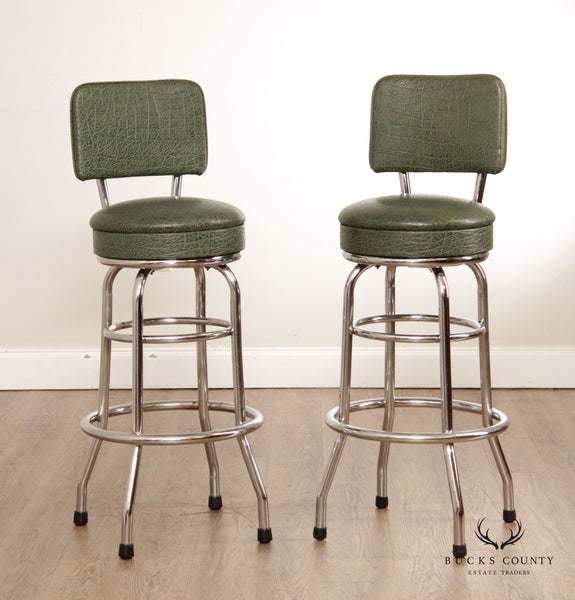 Mid Century Modern Pair of Chrome Swivel Bar Stools