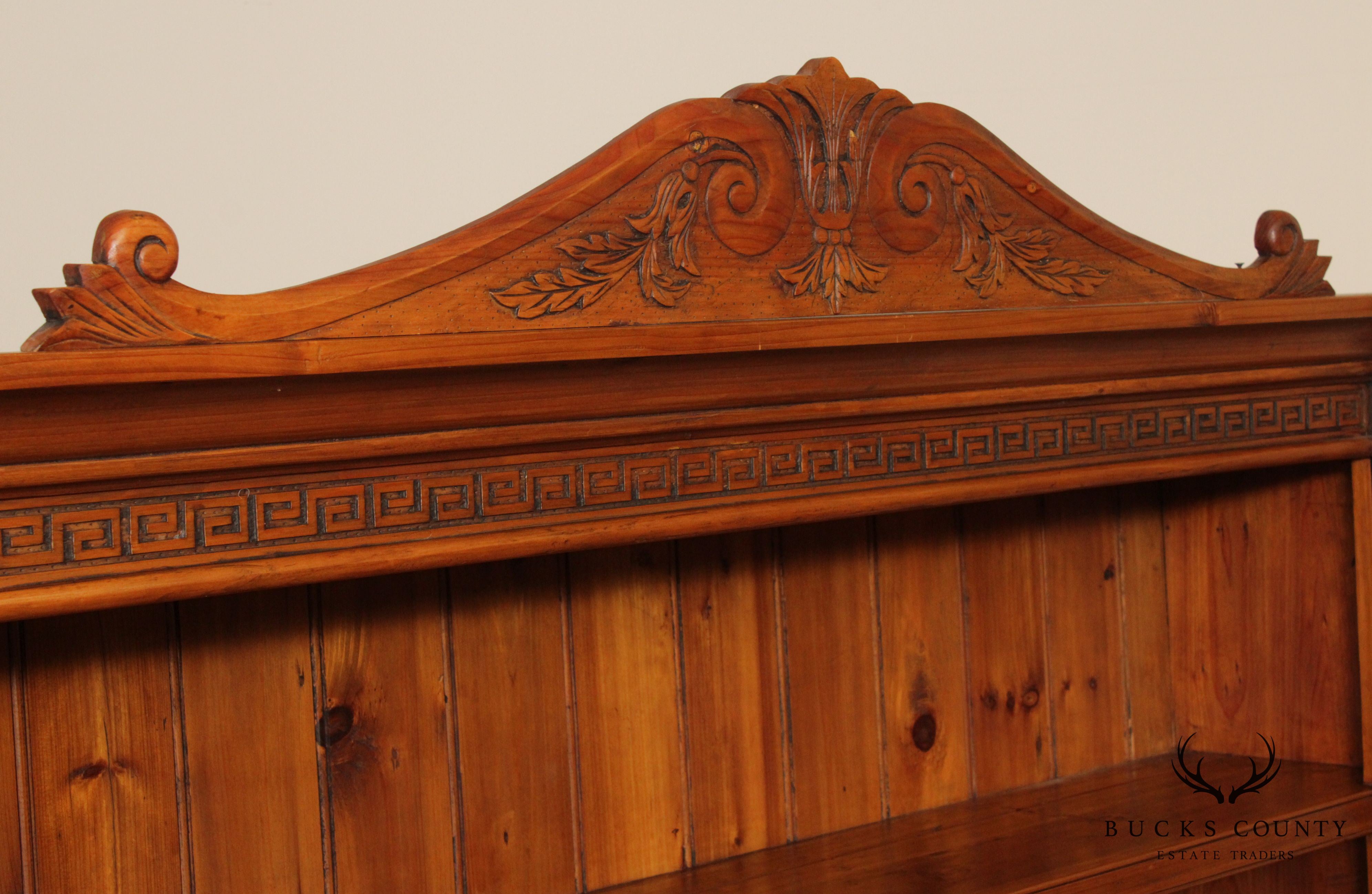 Large Custom Quality Carved Pine Step Back Hutch