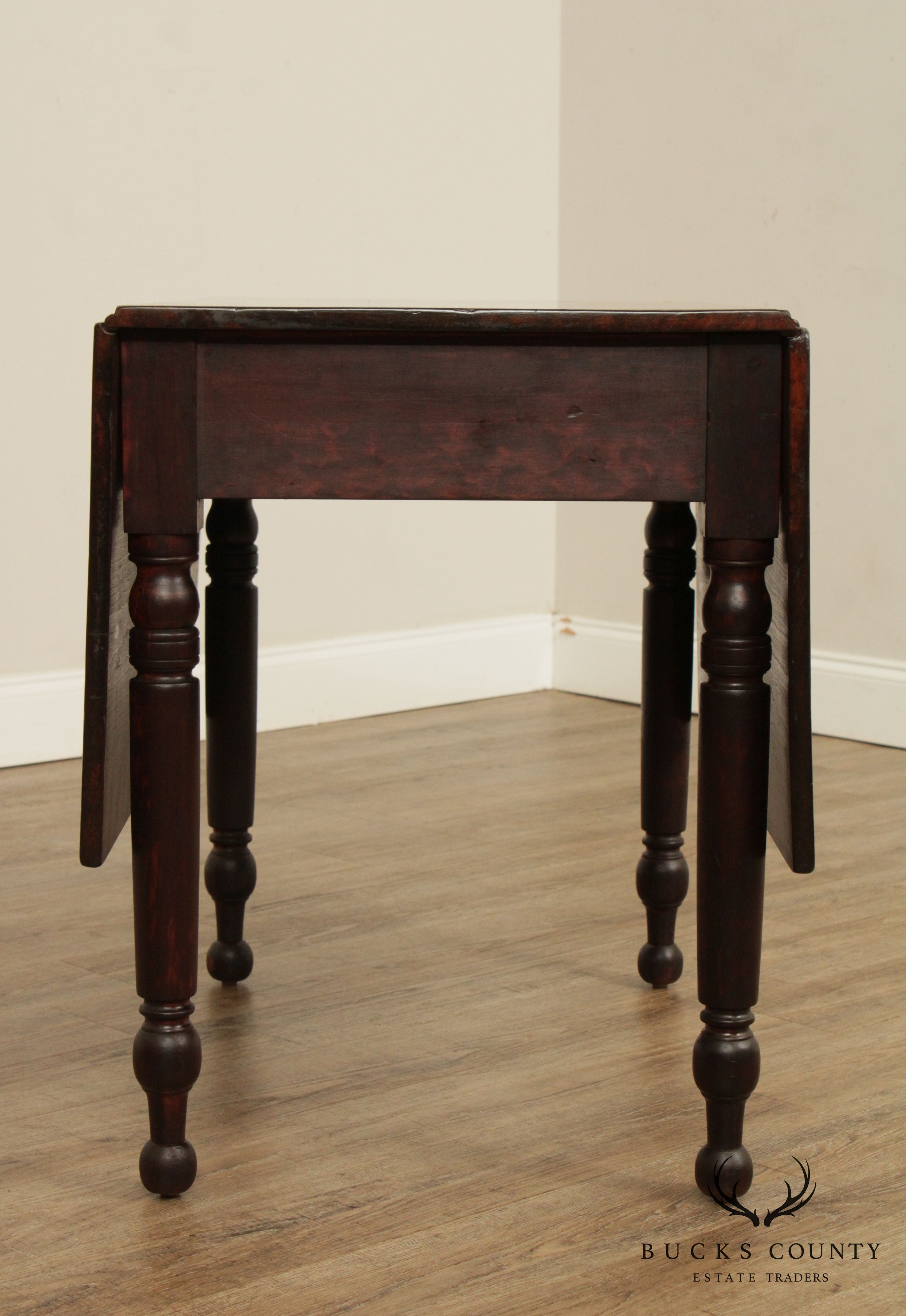 Antique Country Sheraton Cherry One Drawer, Drop Leaf Table