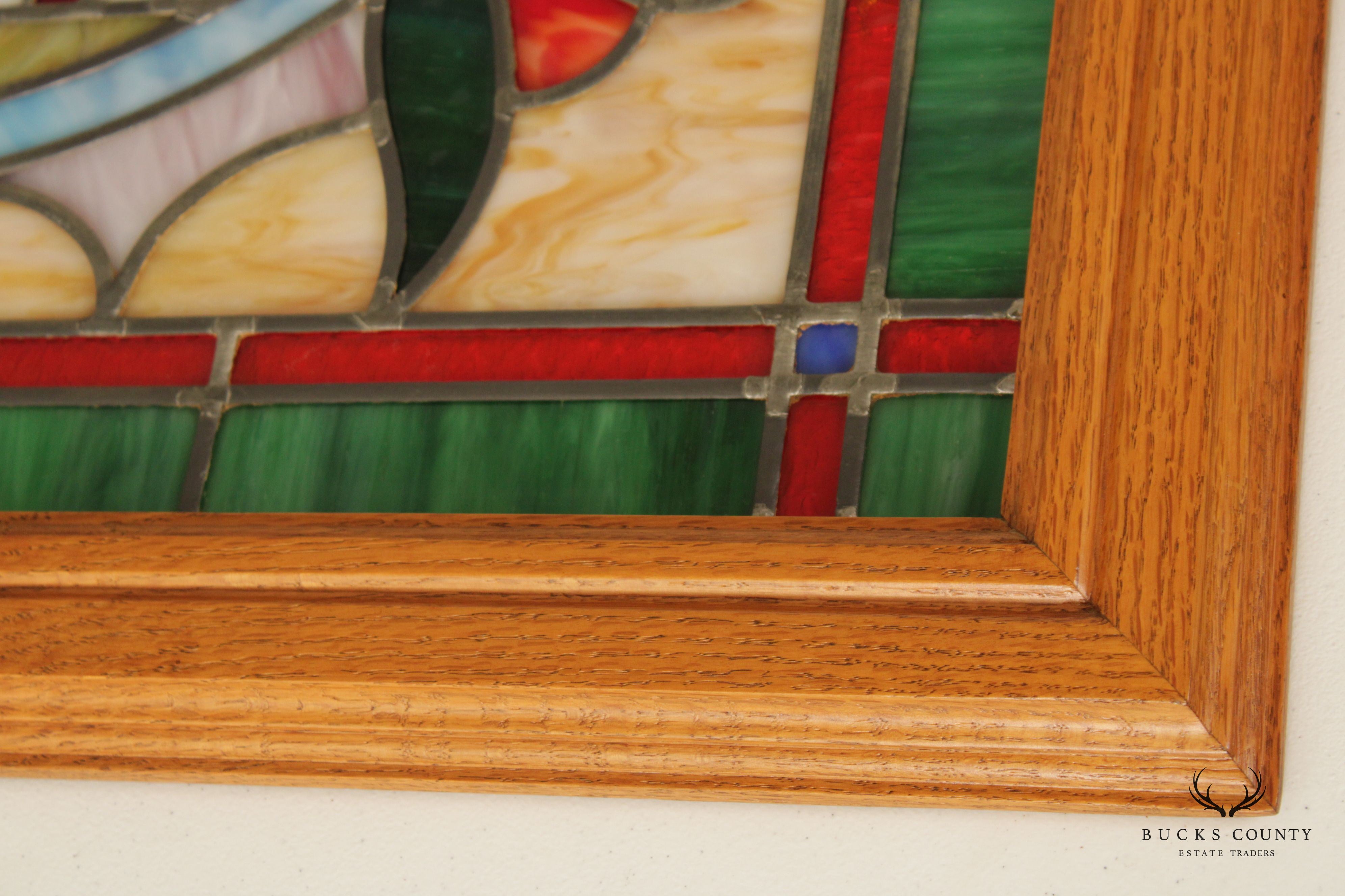 Vintage Stained Glass Transom Window or Hanging Decor