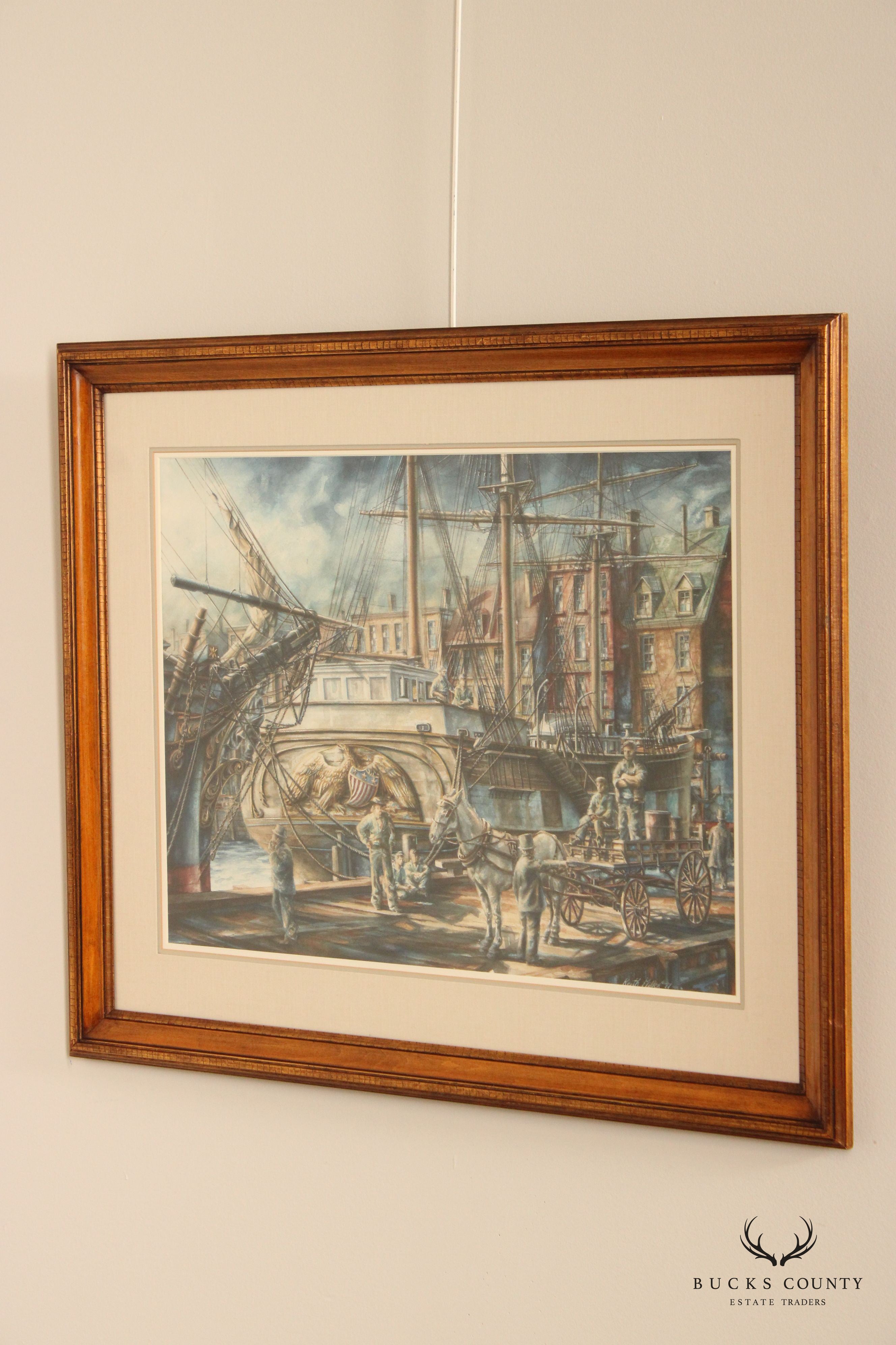 Keith Miller 1970s Ship Loading Docks Fine Art Print, Custom Framed