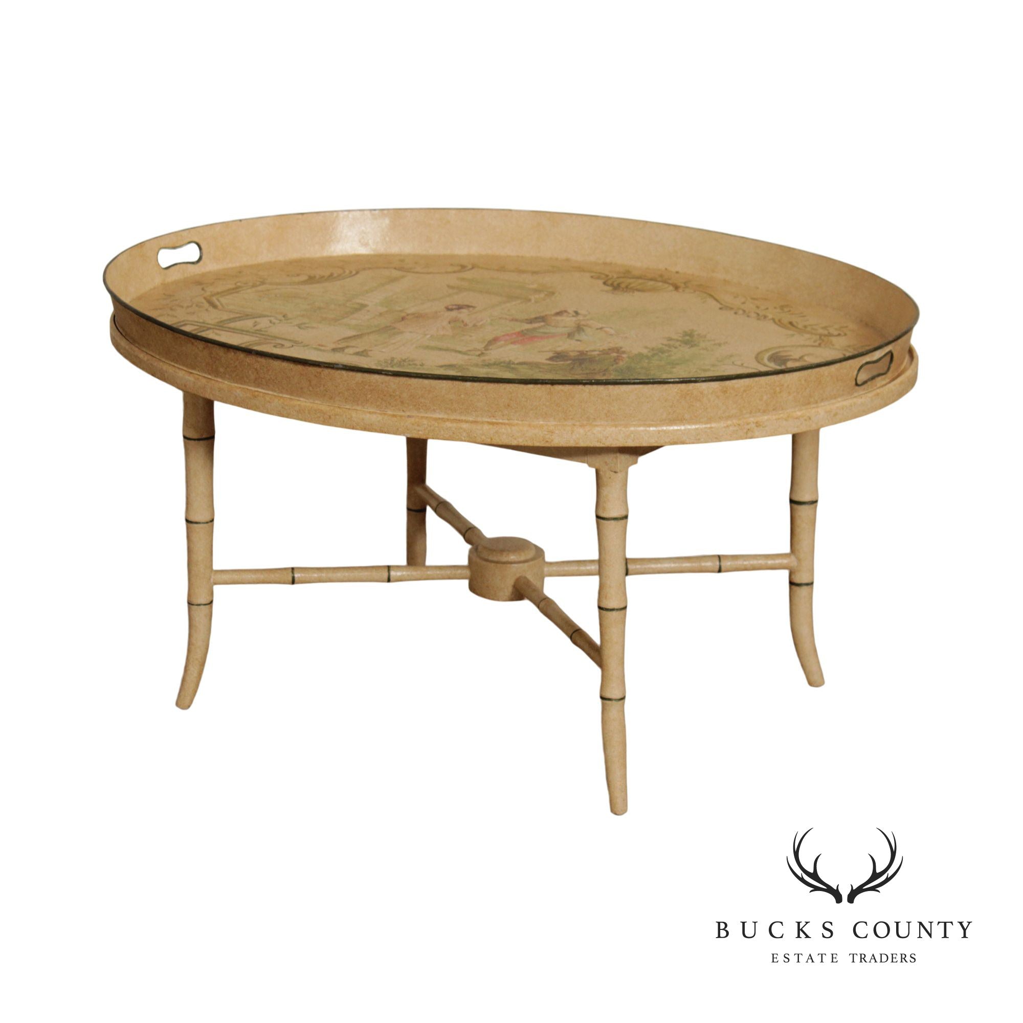 Italian Hand Painted Tole Tray Top Coffee Table