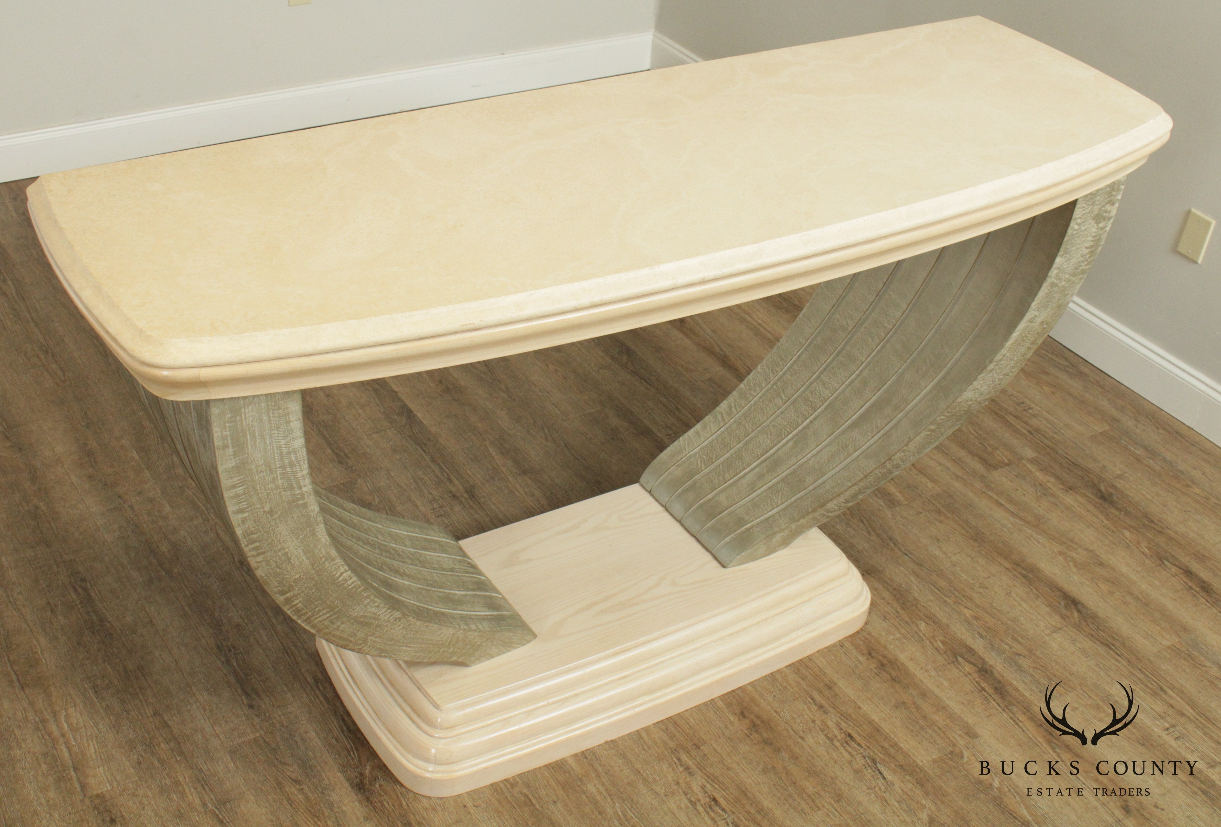 Large Postmodern Travertine Top Console Table
