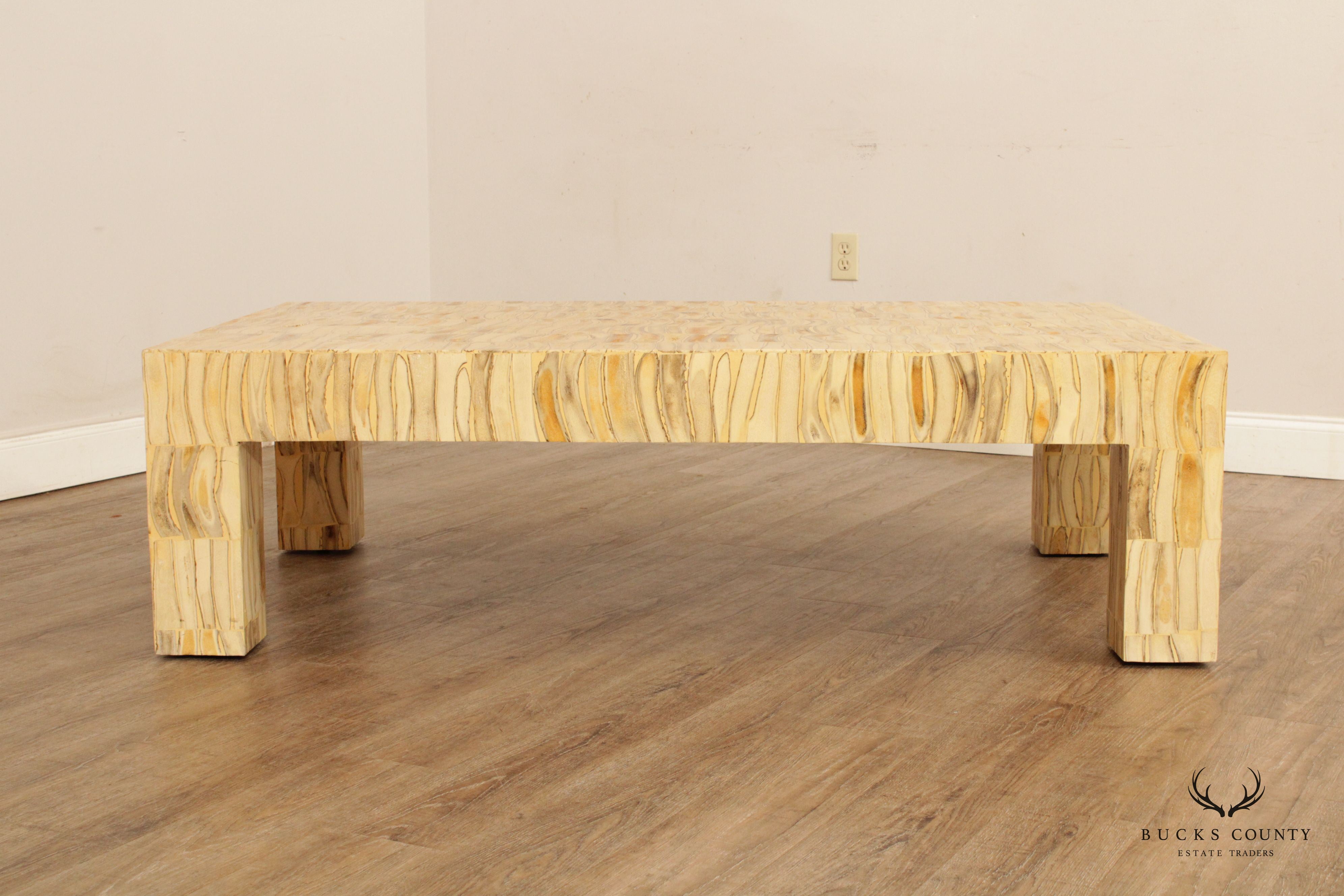 Mid Century Modern Tessellated Wood Large Coffee Table