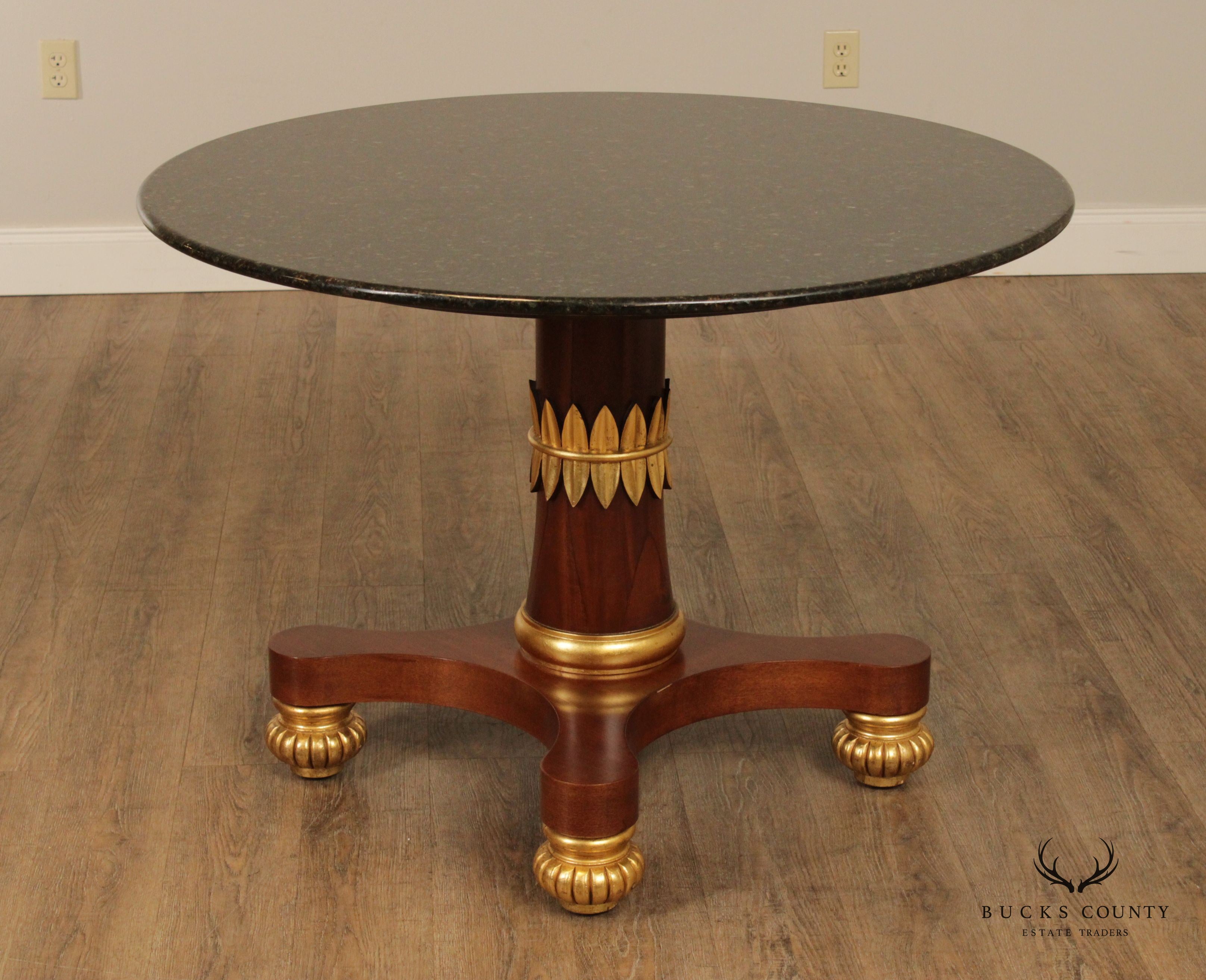 Regency Neoclassical Style Round Granite Top Center Table