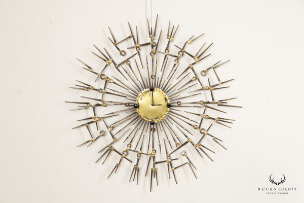 Brutalist Style Sculptural Sunburst Nail Wall Clock
