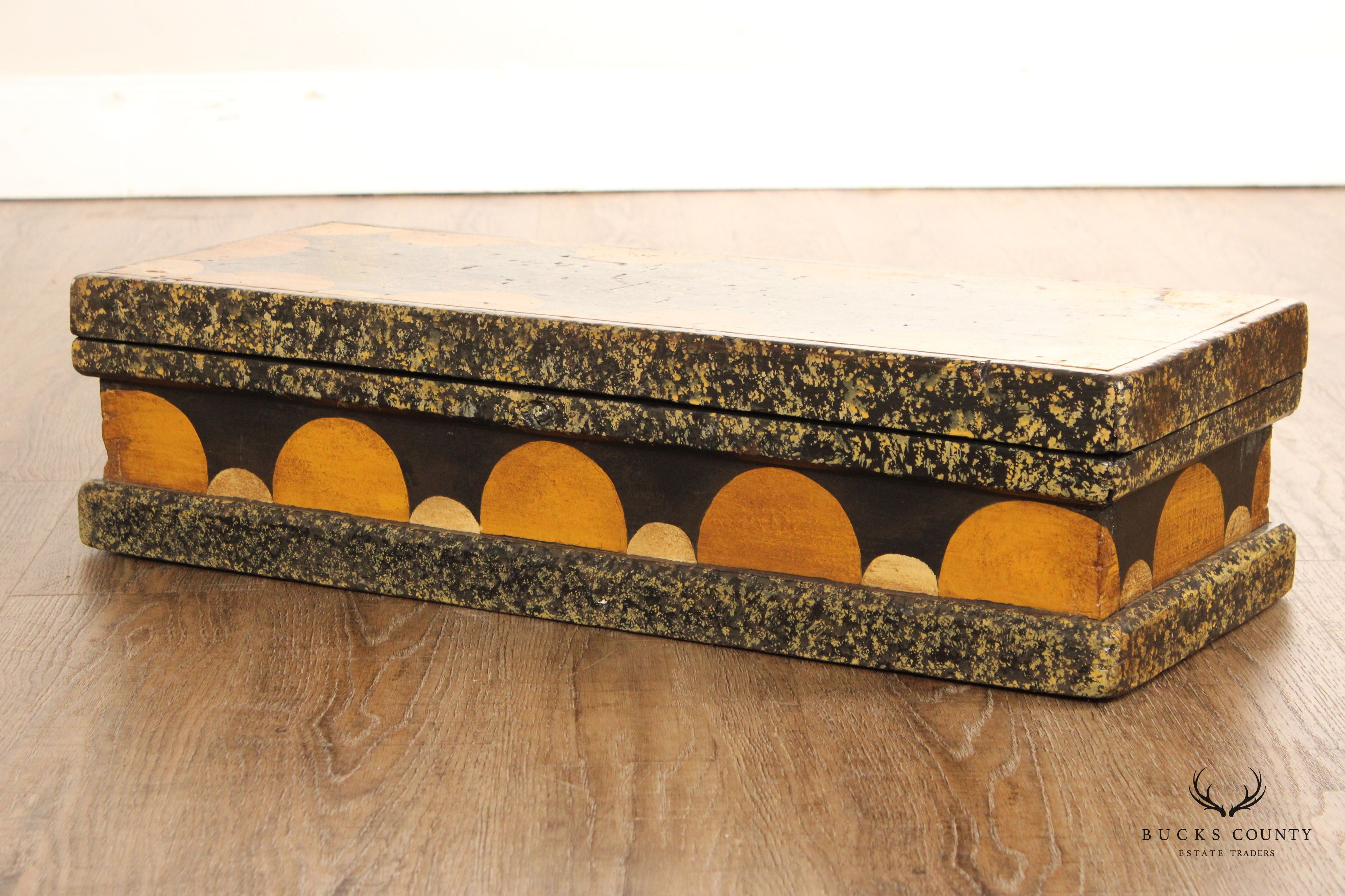 Antique Paint Decorated Wooden Storage Box