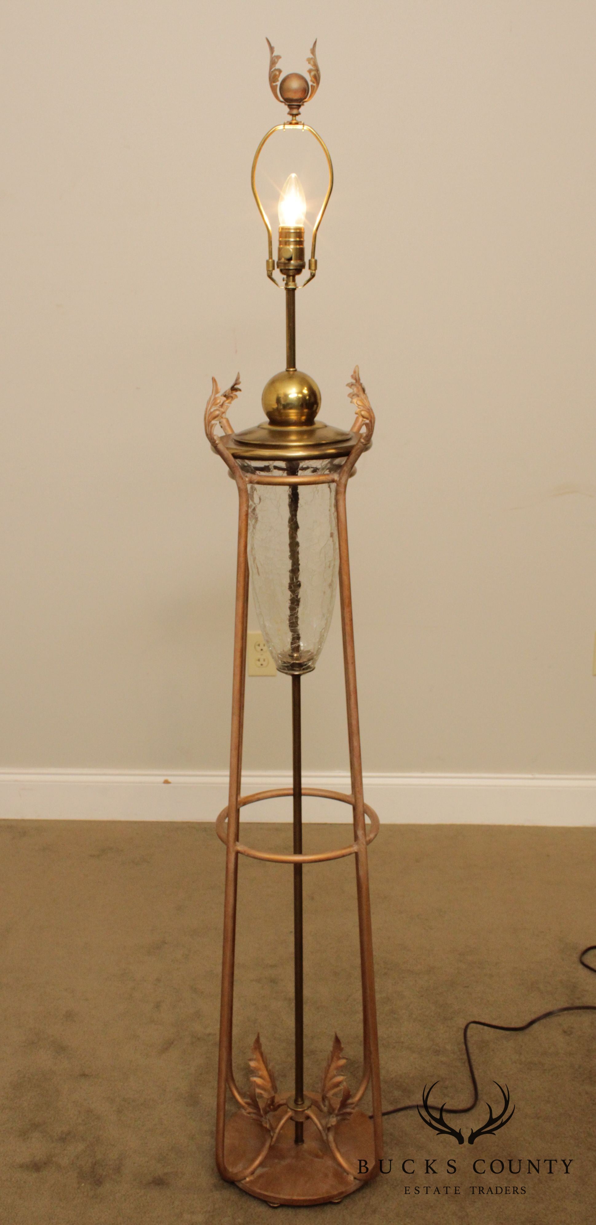 Vintage Wrought Iron and Glass Floor Lamp