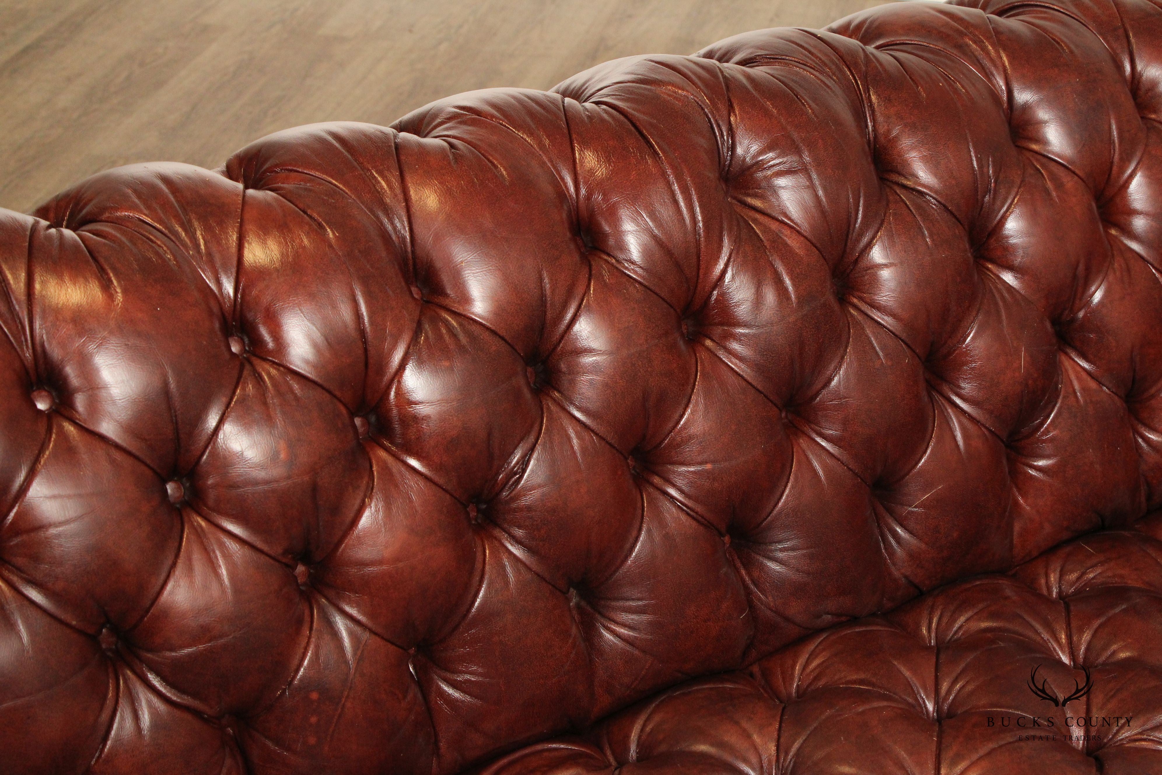 English Traditional Tufted Leather Chesterfield Style Sofa