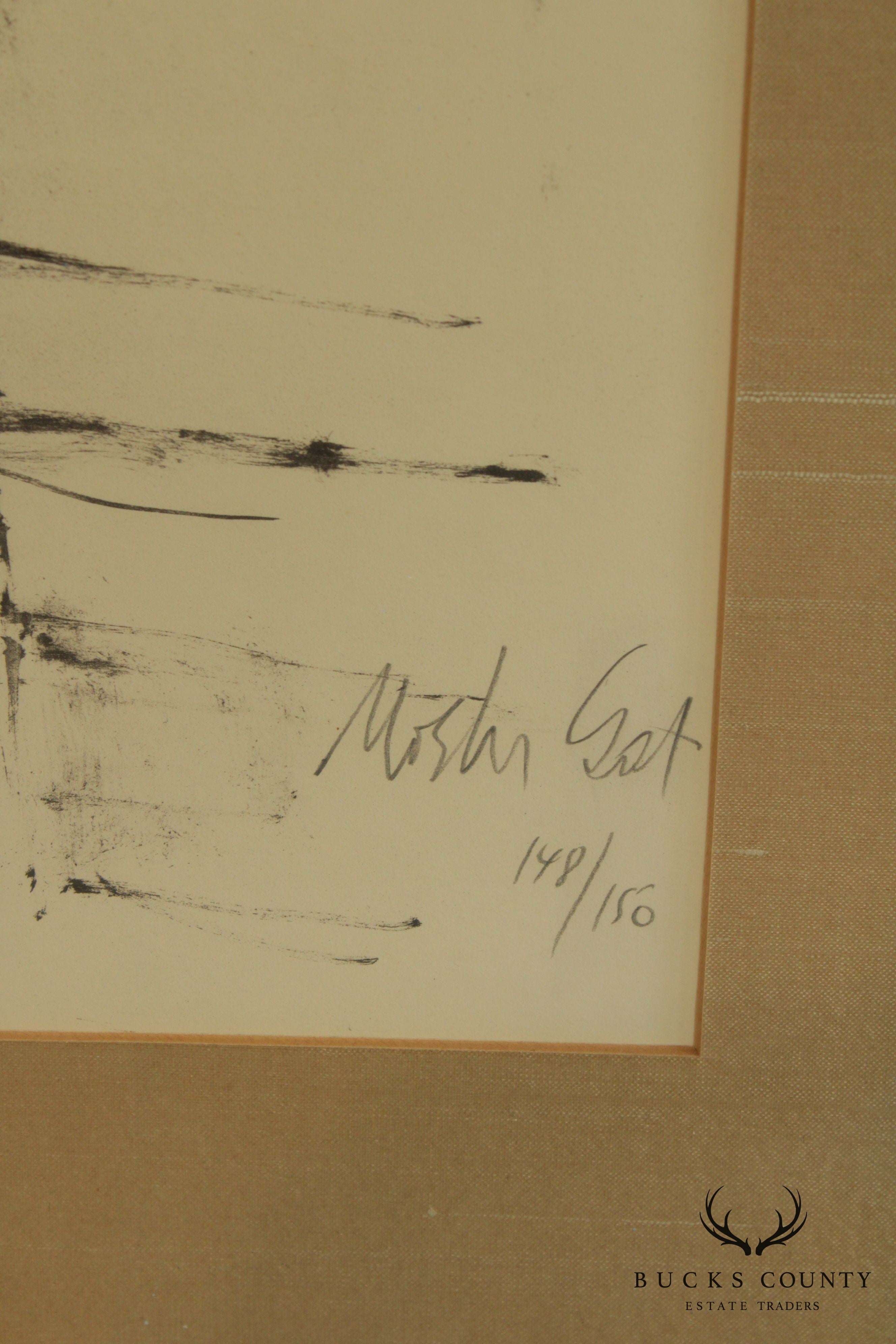 Moshe Gat Modernist Lithograph Old Man & Boy Signed in Pencil # 148/150