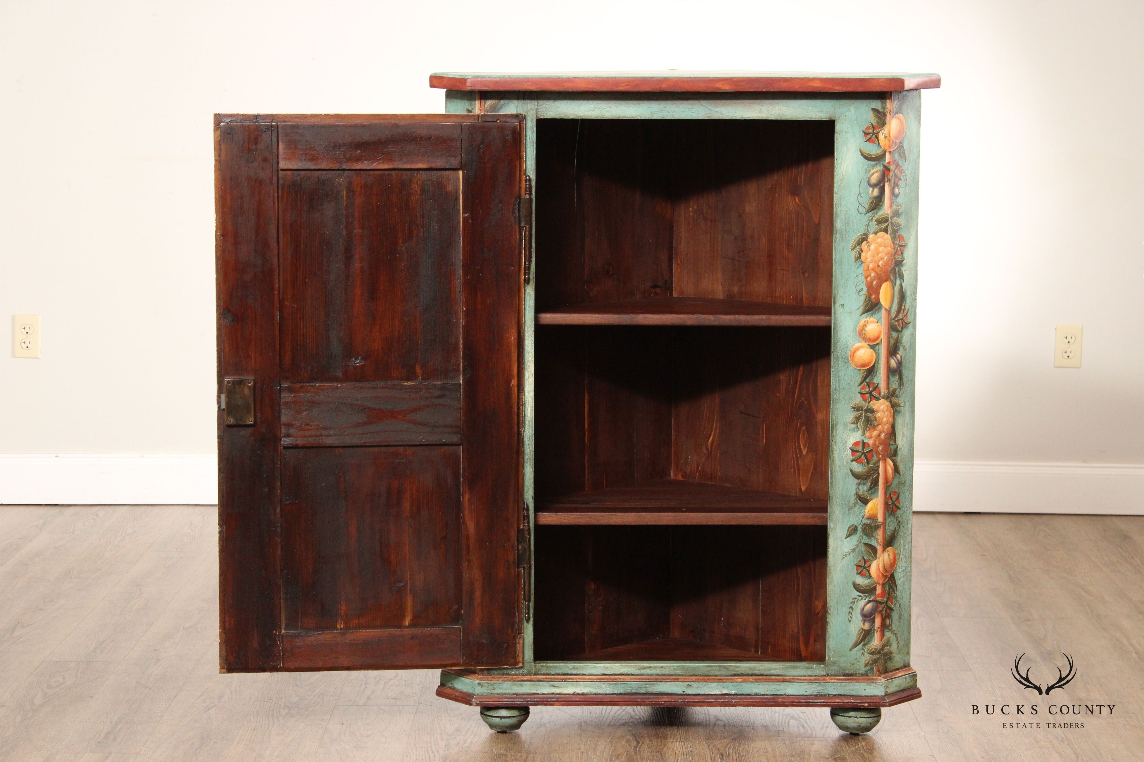 Italian Tuscan Style Paint Decorated Corner Cabinet