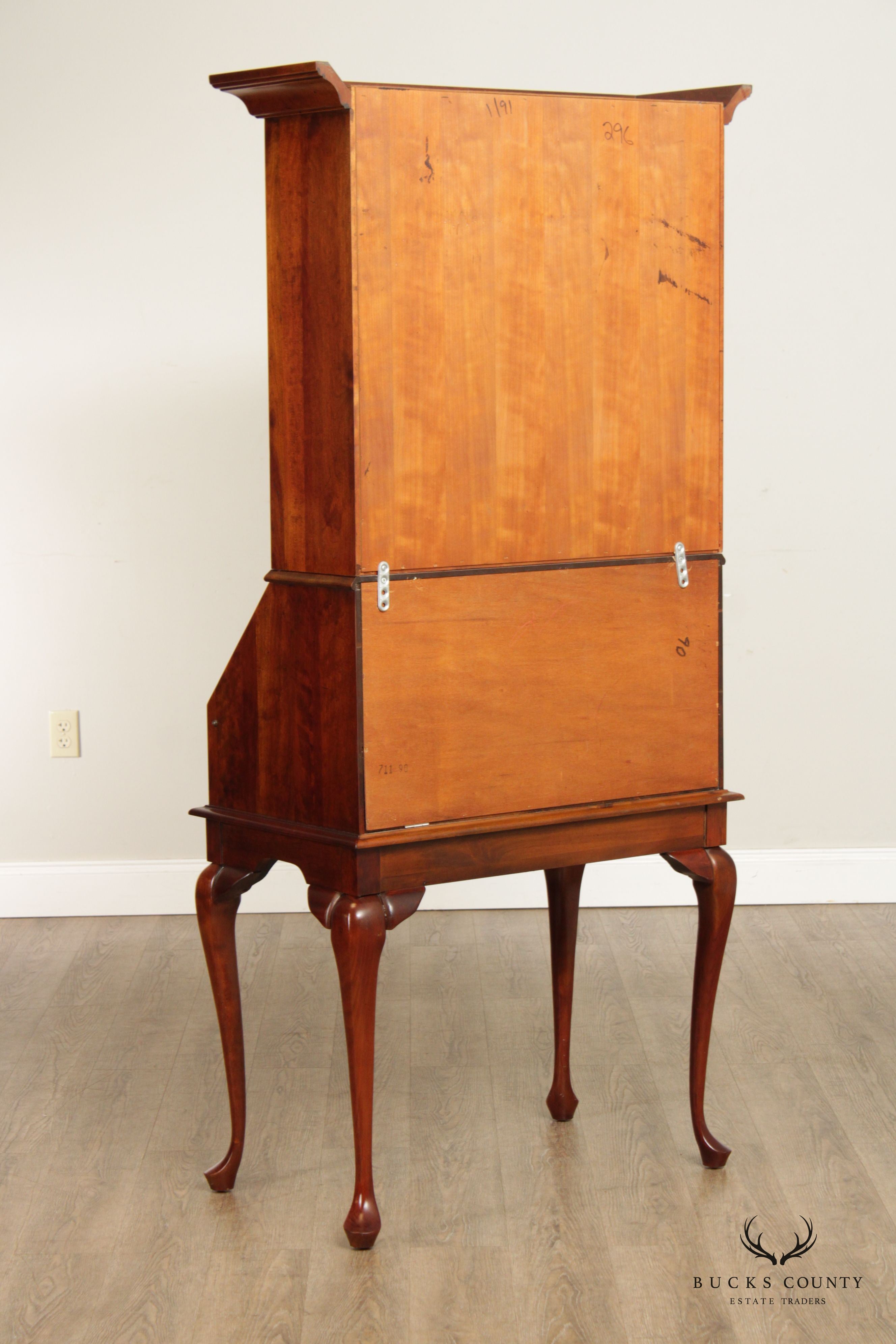 Crescent Queen Anne Style Cherry Secretary Desk Bookcase