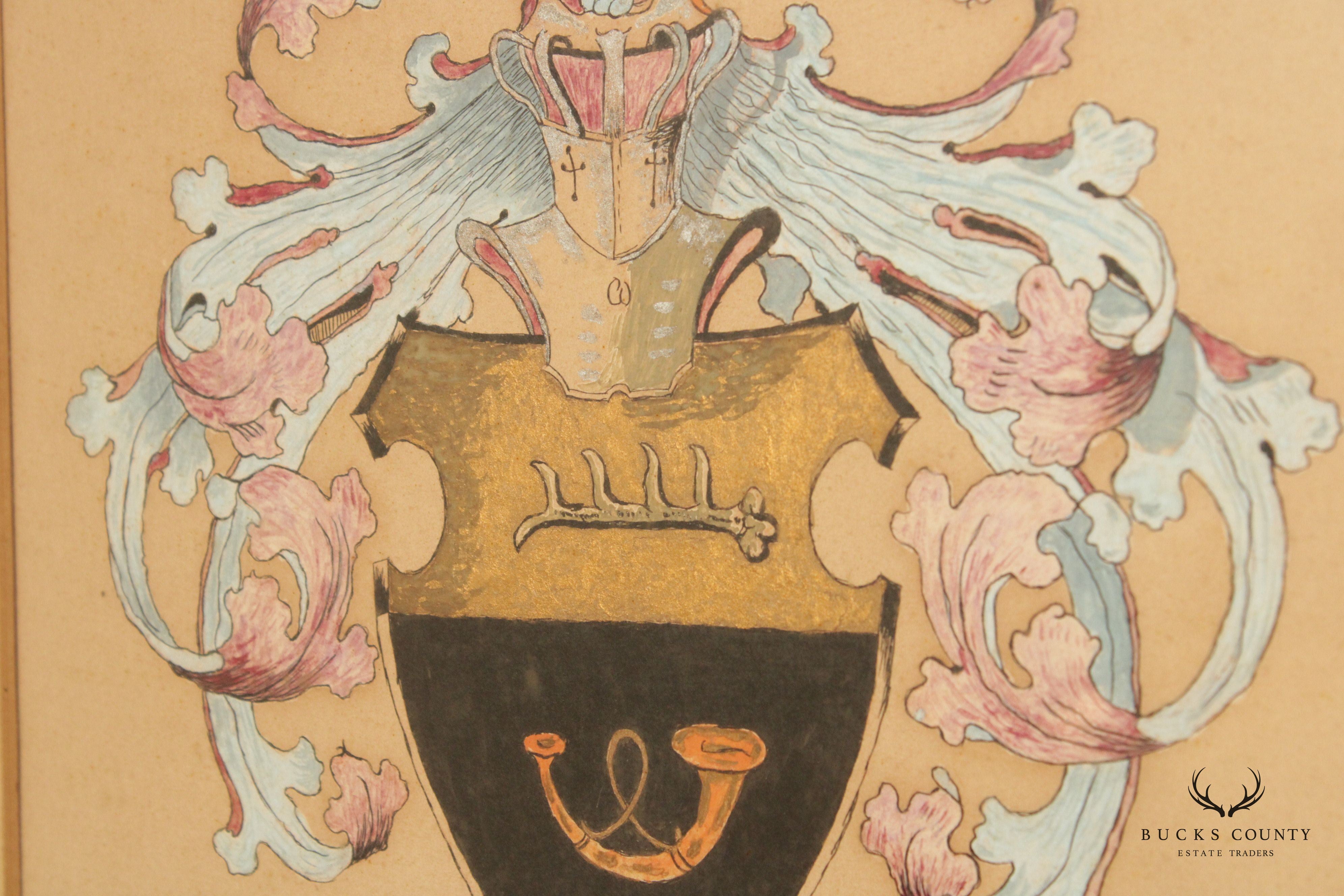 Vintage German 'Jaeger' Coat of Arms Crest, Custom Framed