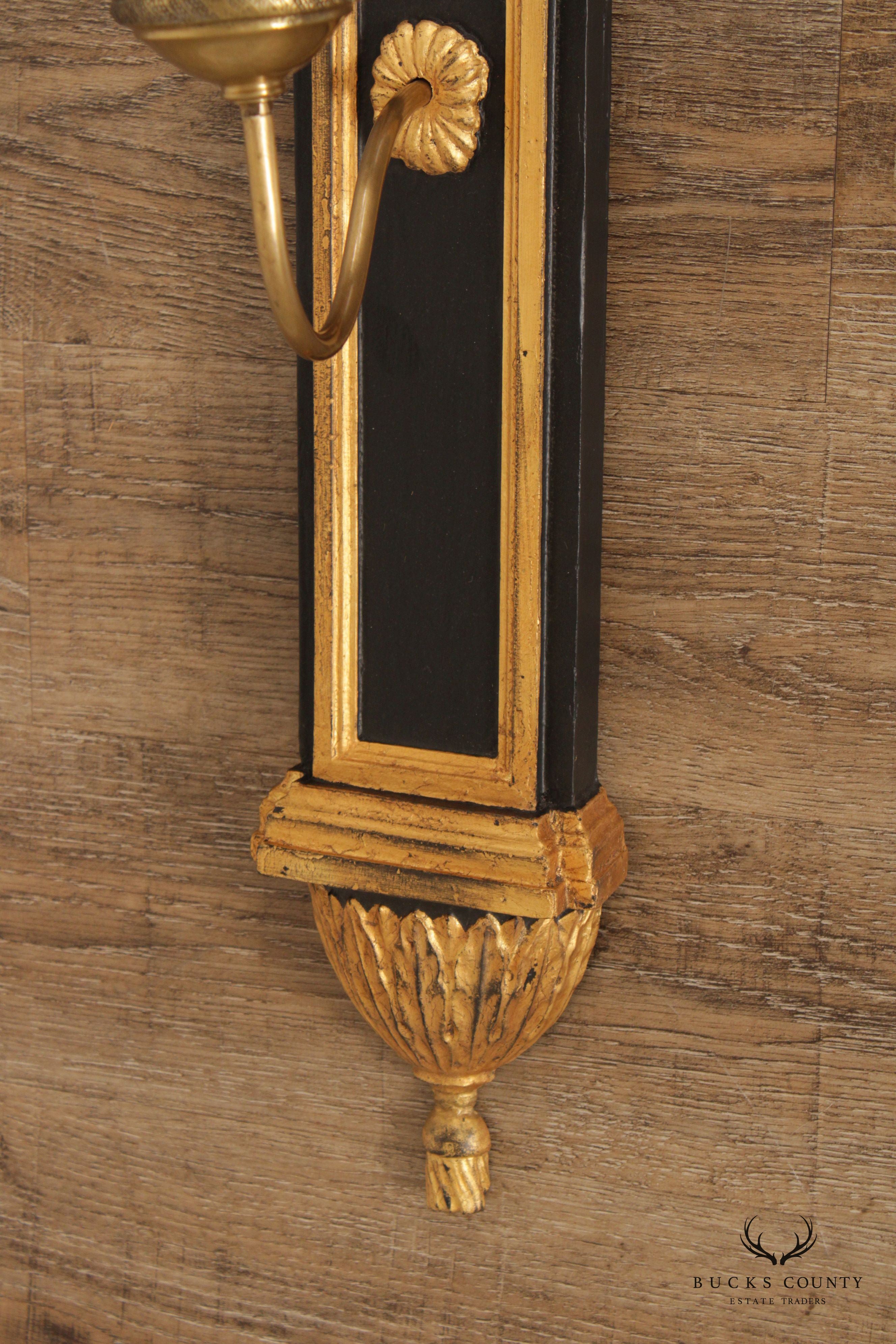 Egyptian Revival Style Pair of Partial Gilt Wall Sconces