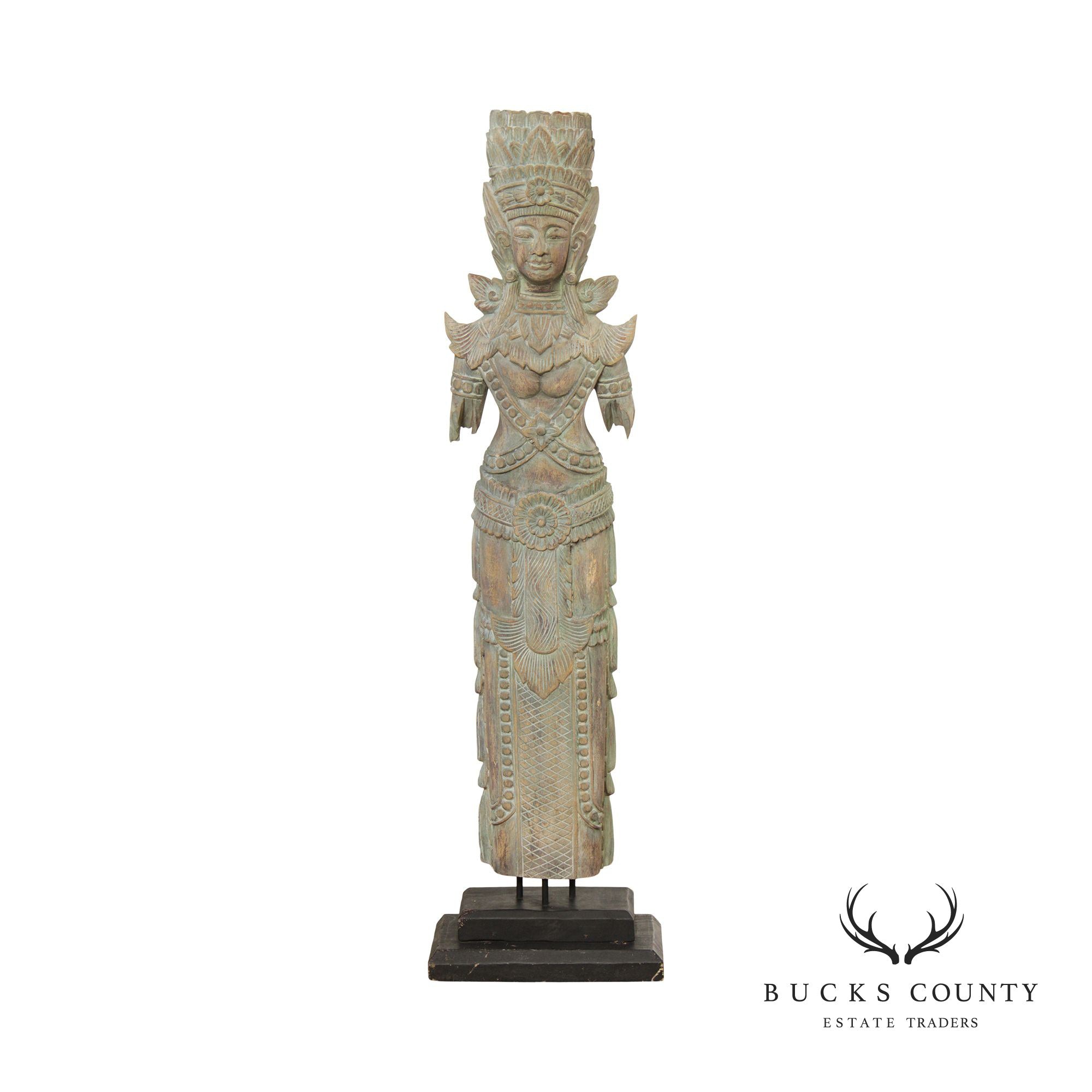 Thai Style Wood Carved Life-Size Standing Goddess