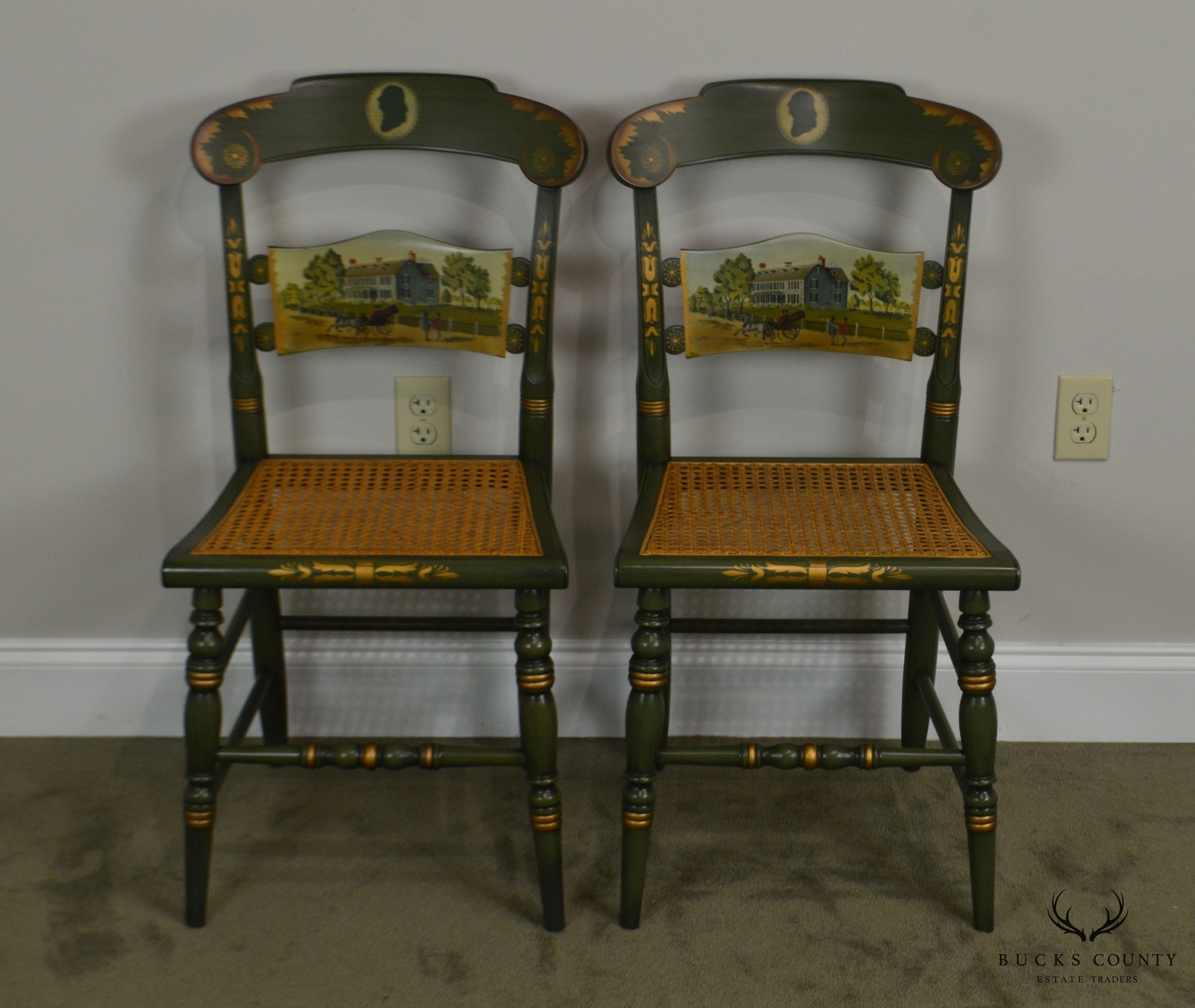 Hitchcock The Adams Old House Limited Edition Hand Painted Pair Side Chairs (C)