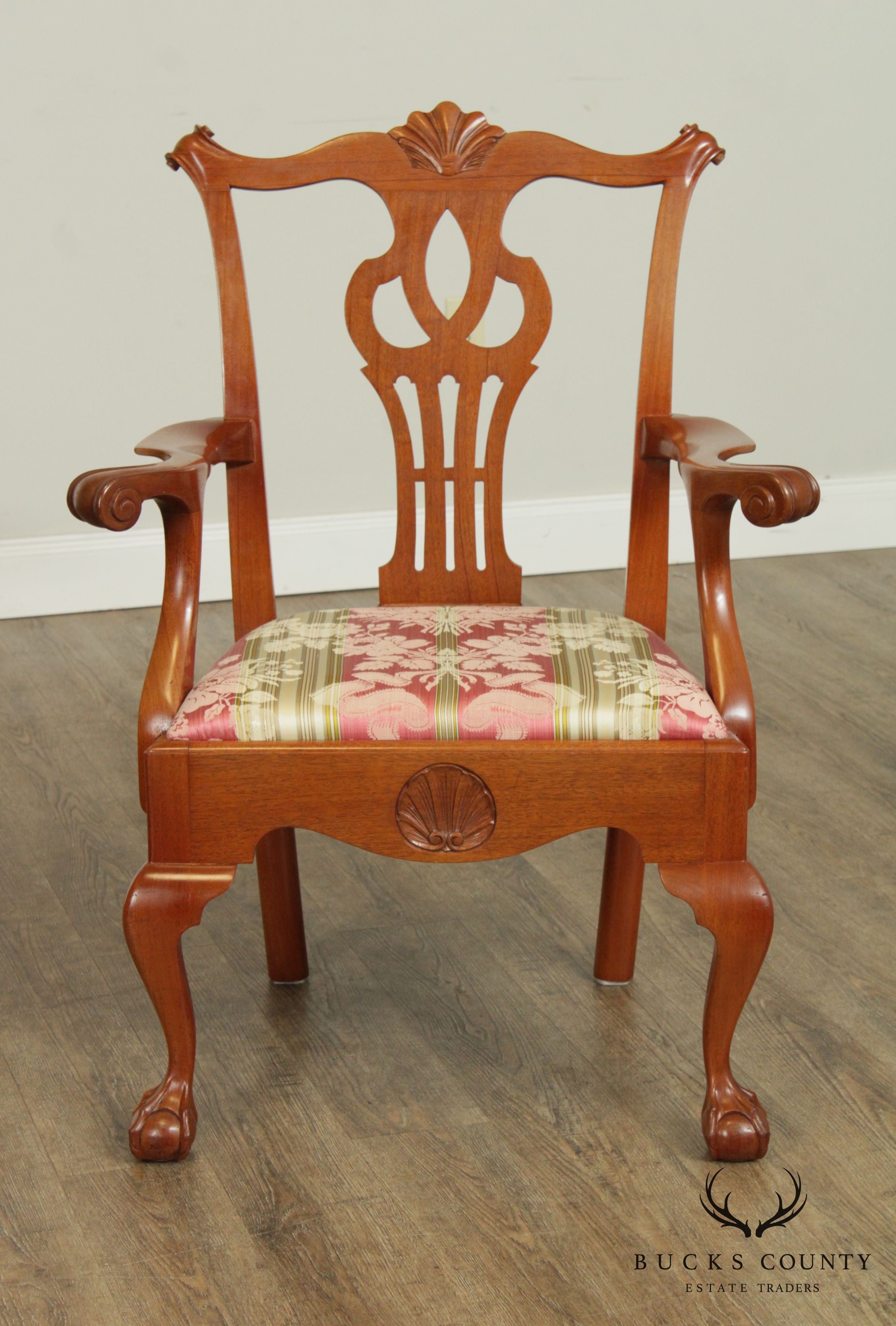 Chippendale Style Vintage Custom Crafted Pair Ball & Claw Armchairs