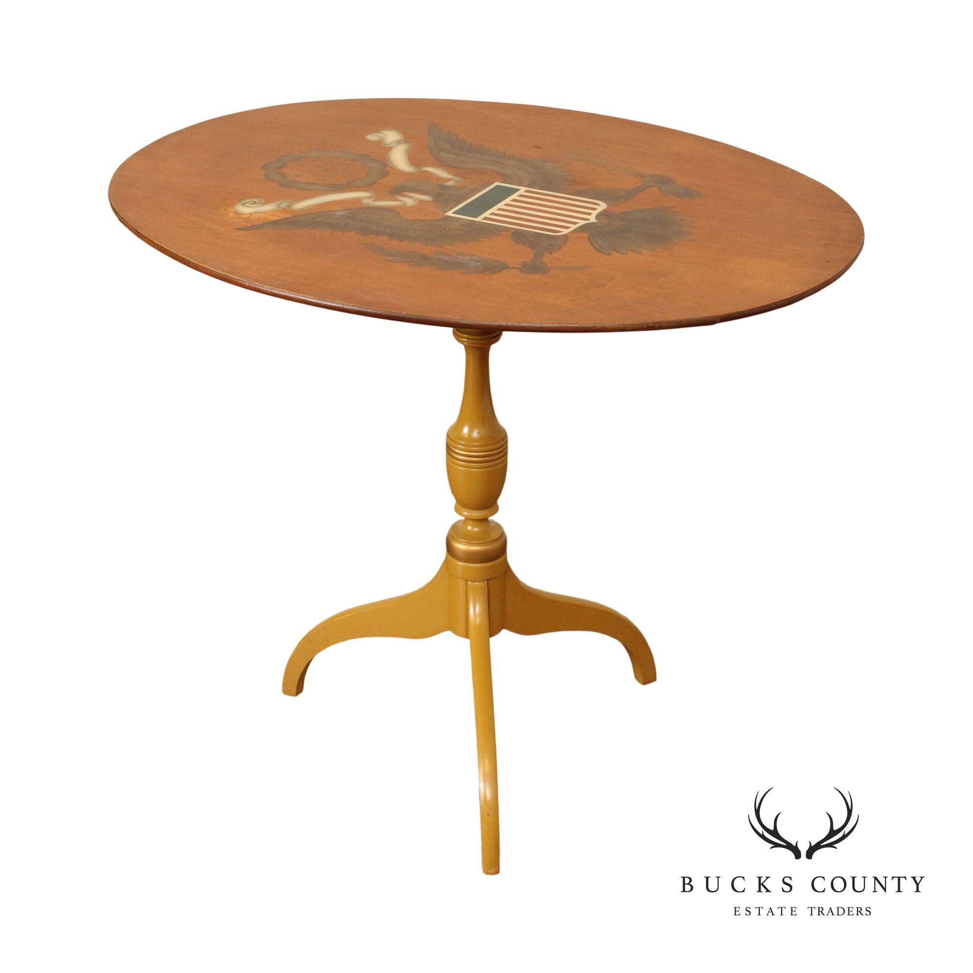 L. Hitchcock Federal Style Eagle Stenciled Tilt-Top Table