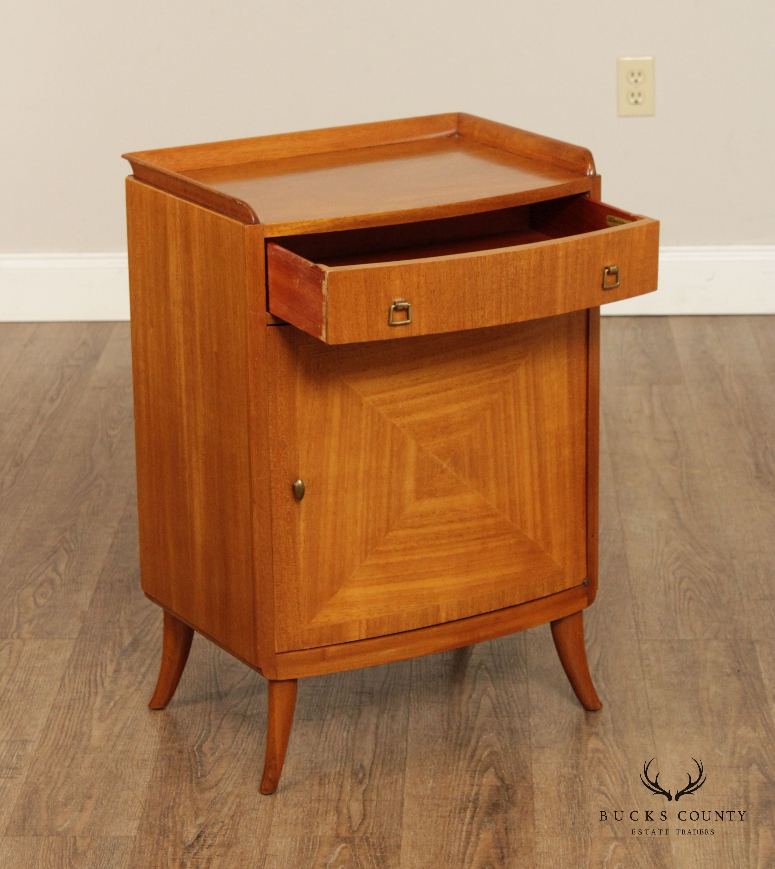 Mid Century Modern Parquetry Satinwood Nightstand Cabinet