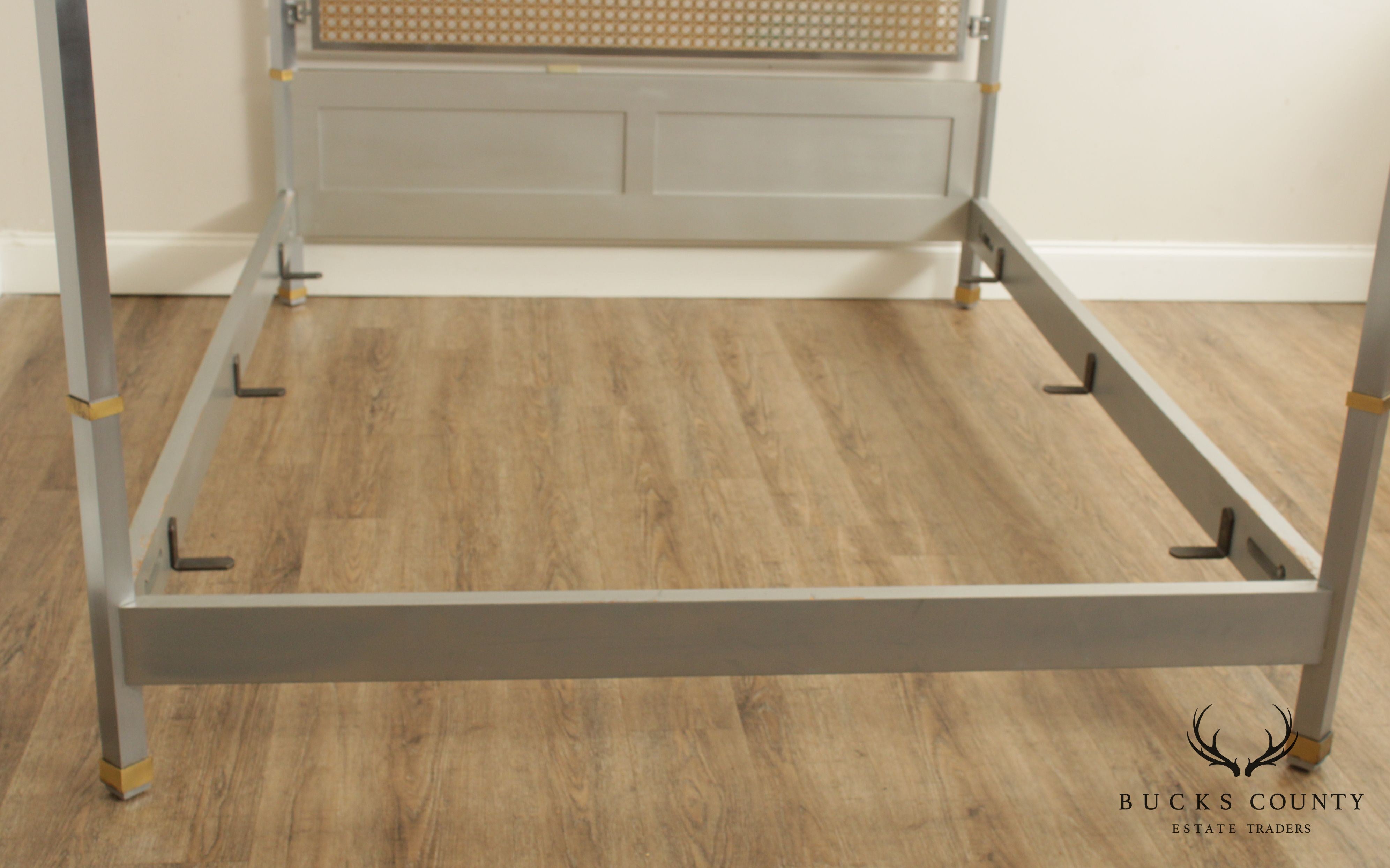 Hollywood Regency Style Metal Caned Back Full Poster Bed