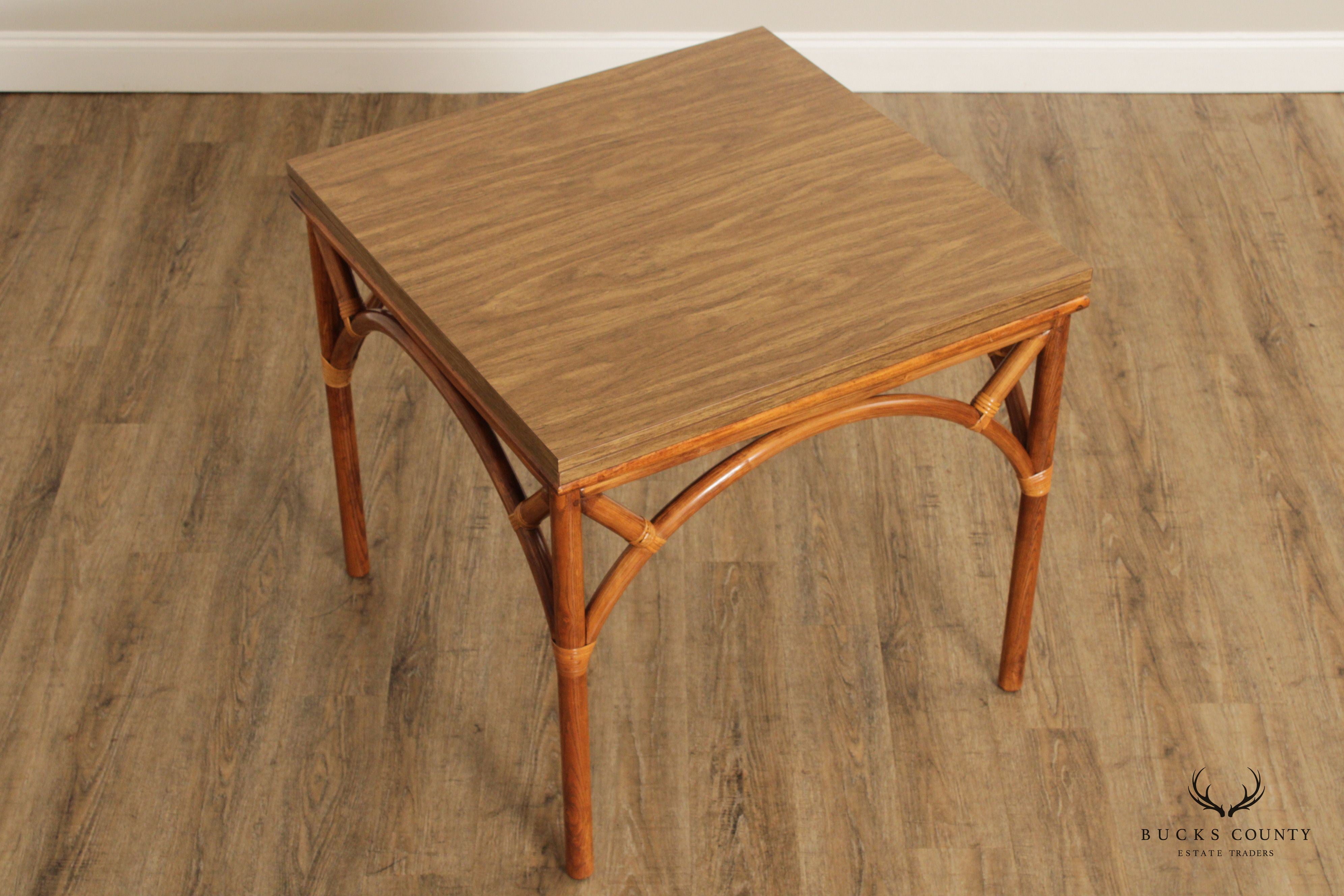 Vintage Rattan Flip Top Extendable Game or Dining Table