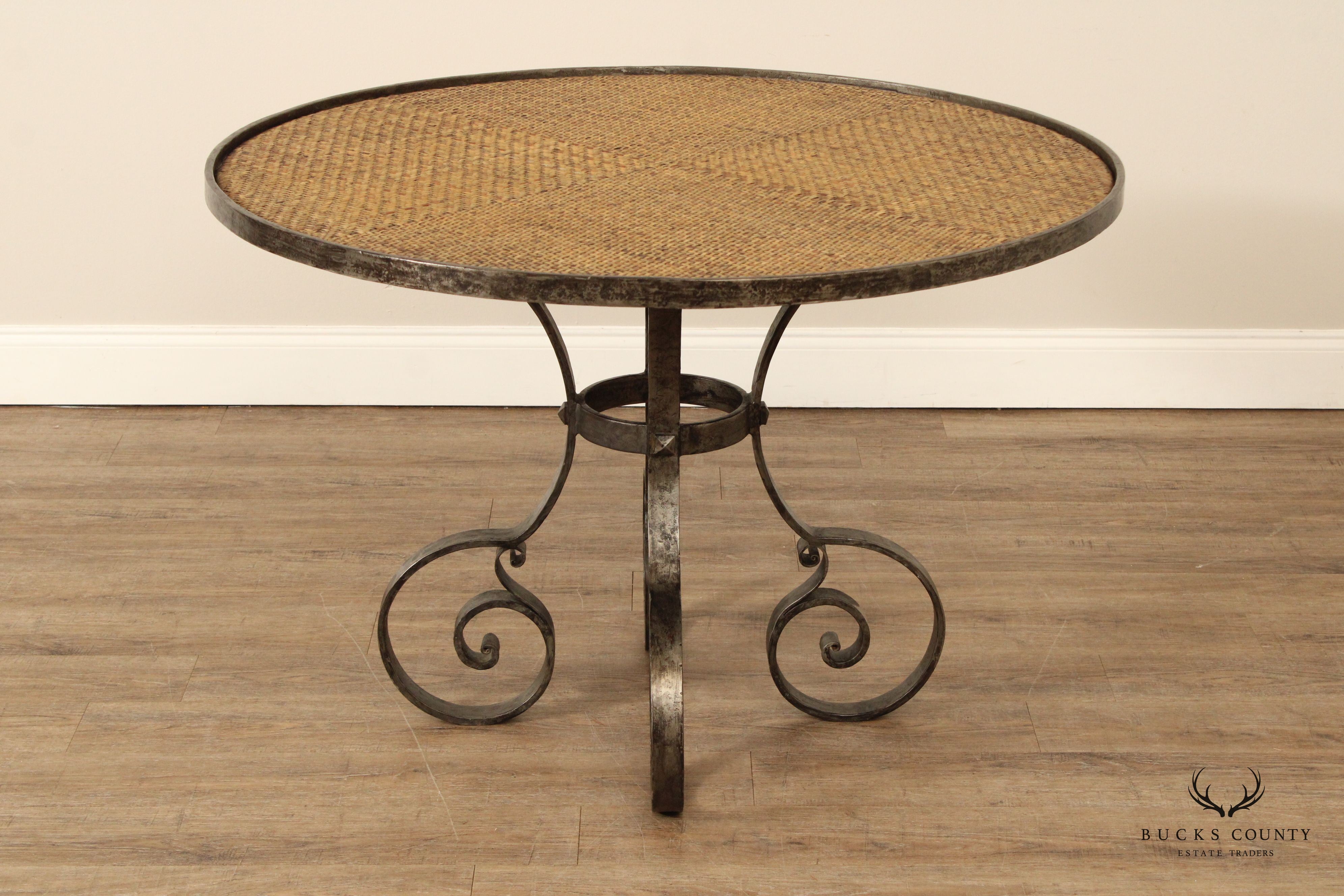 Biedermeier Style Forged Iron Base Round Dining Table
