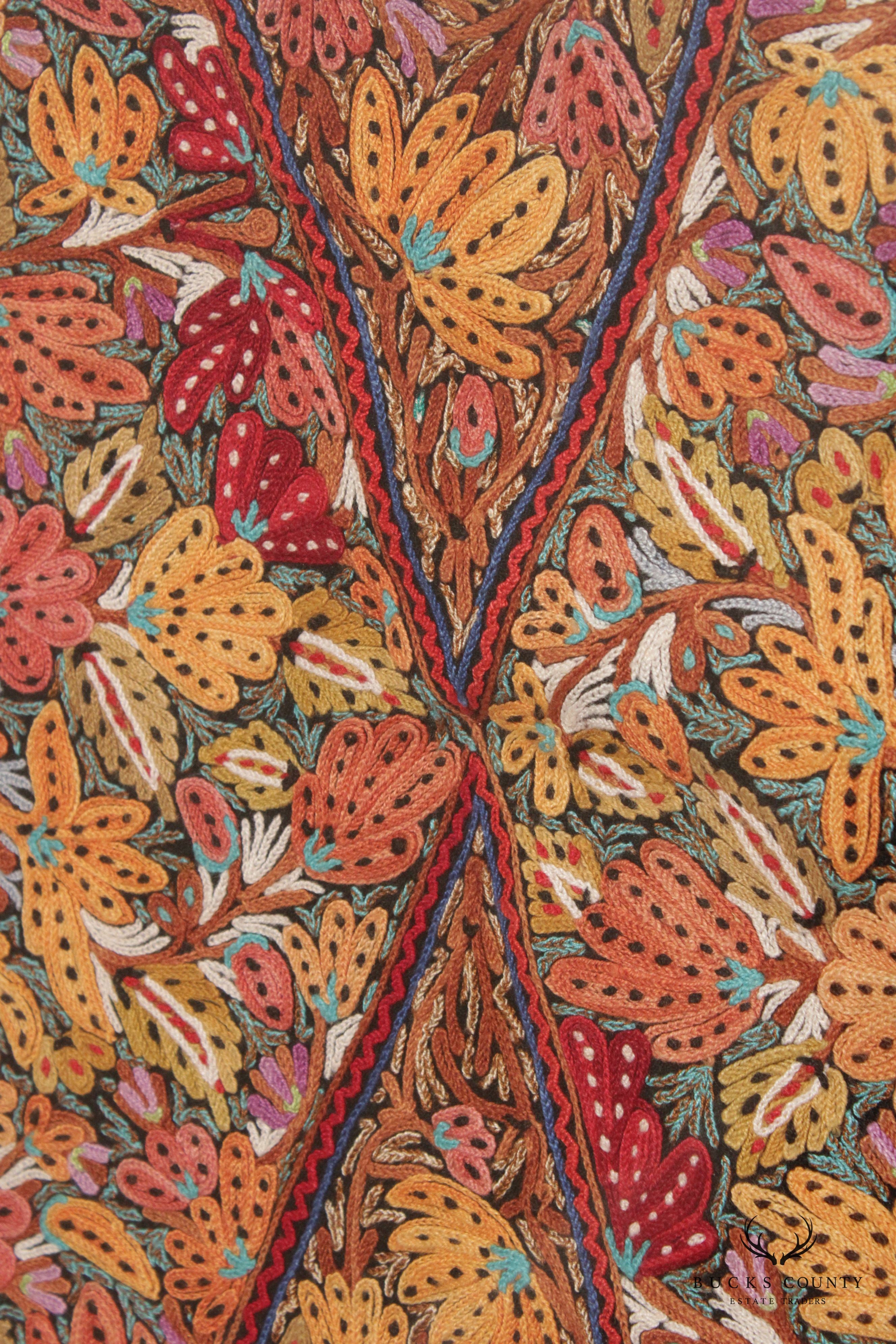 Kashmiri Style Hand Embroidered Crewel Framed Textile